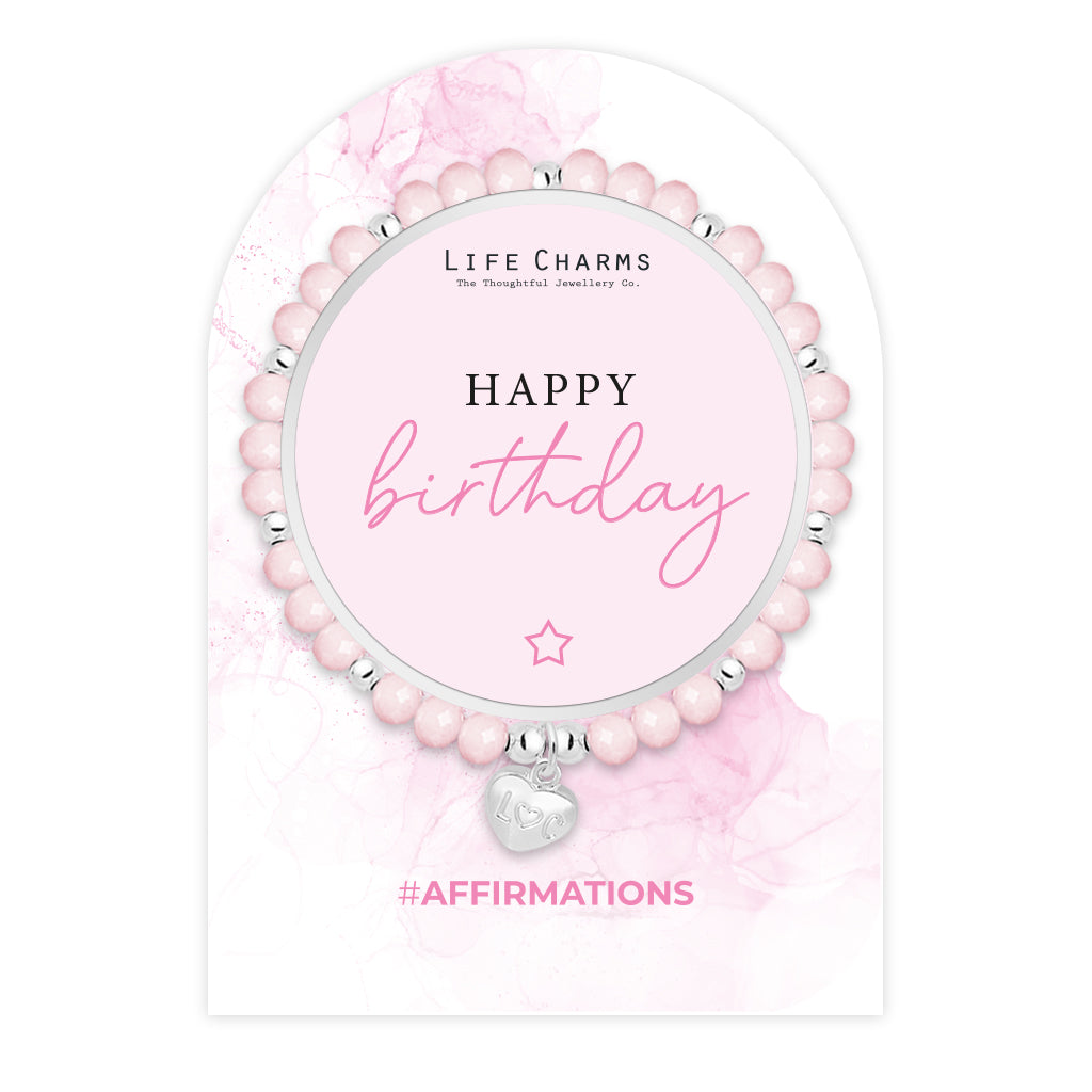 Happy Birthday - Pink crystal affirmation bracelet
