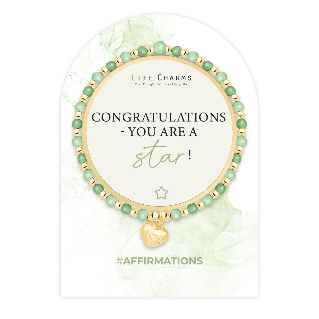 Congratulations - Green crystal affirmation bracelet
