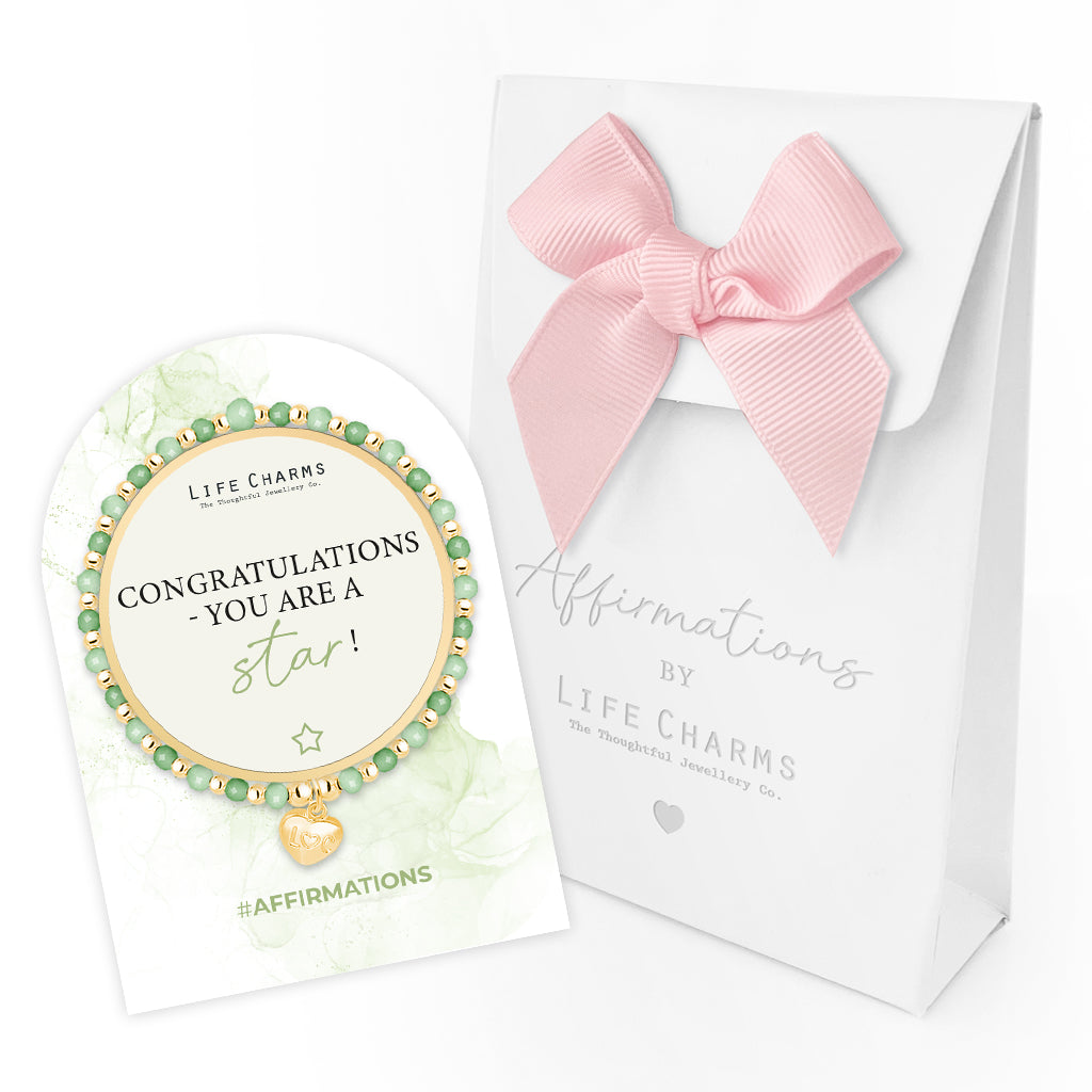 Congratulations - Green crystal affirmation bracelet