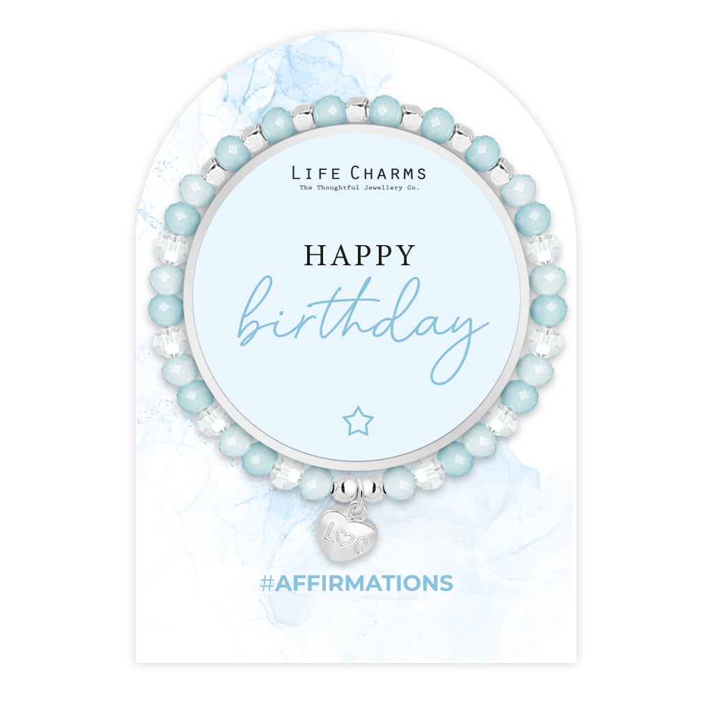 Happy Birthday - Blue crystal affirmation bracelet