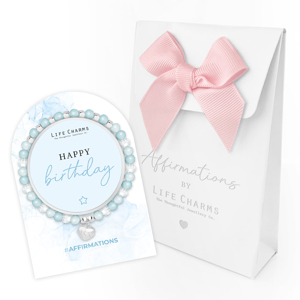 Happy Birthday - Blue crystal affirmation bracelet