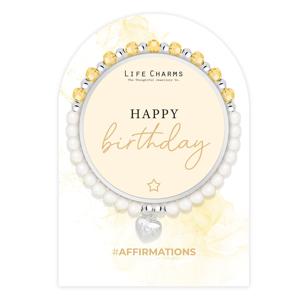 Happy Birthday - Yellow crystal affirmation bracelet