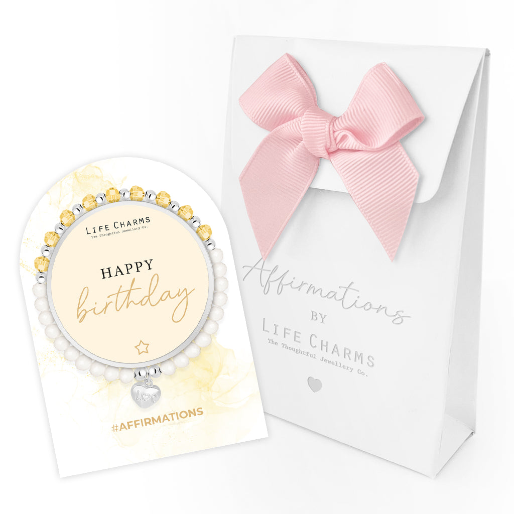 Happy Birthday - Yellow crystal affirmation bracelet