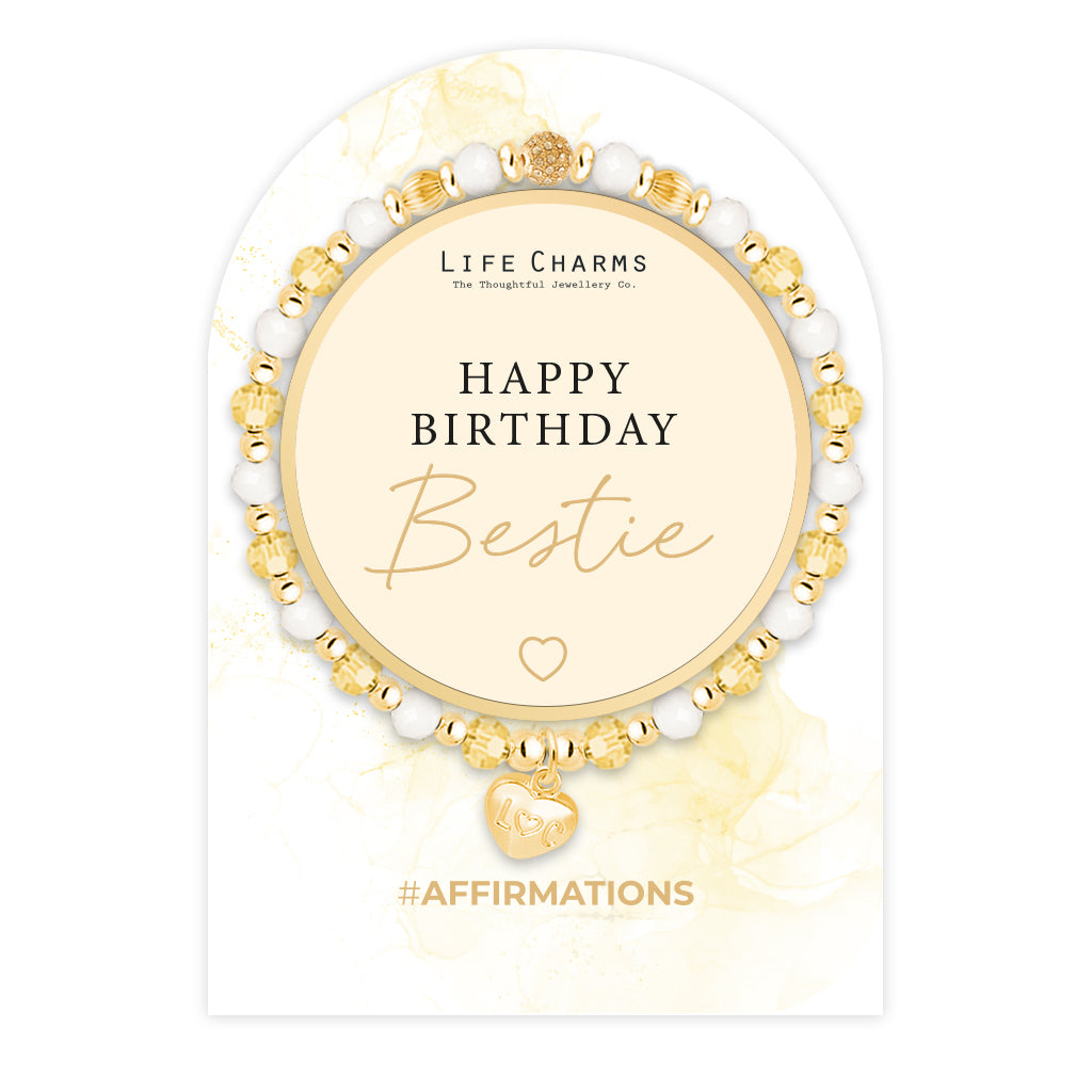 Happy Birthday Bestie - Yellow crystal affirmation bracelet