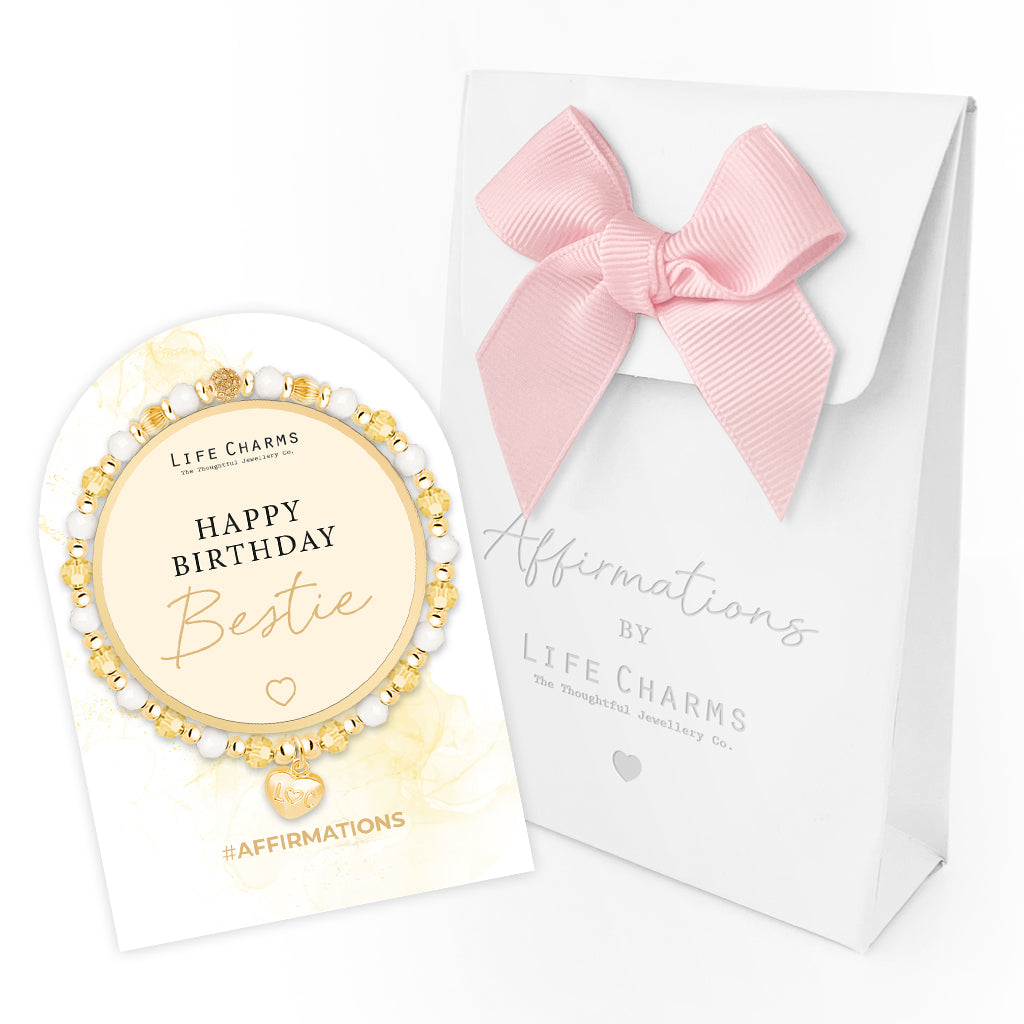 Happy Birthday Bestie - Yellow crystal affirmation bracelet