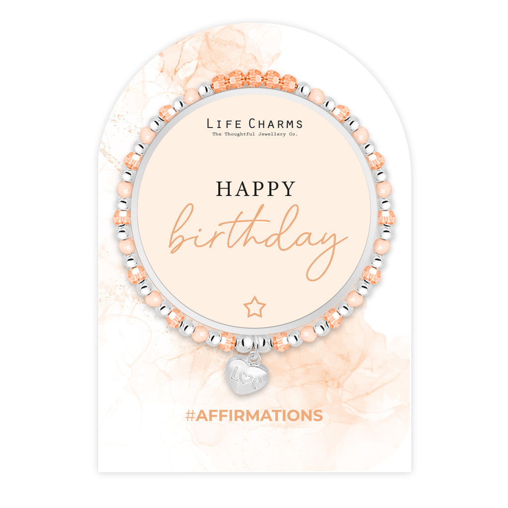 Happy Birthday - Orange crystal affirmation bracelet