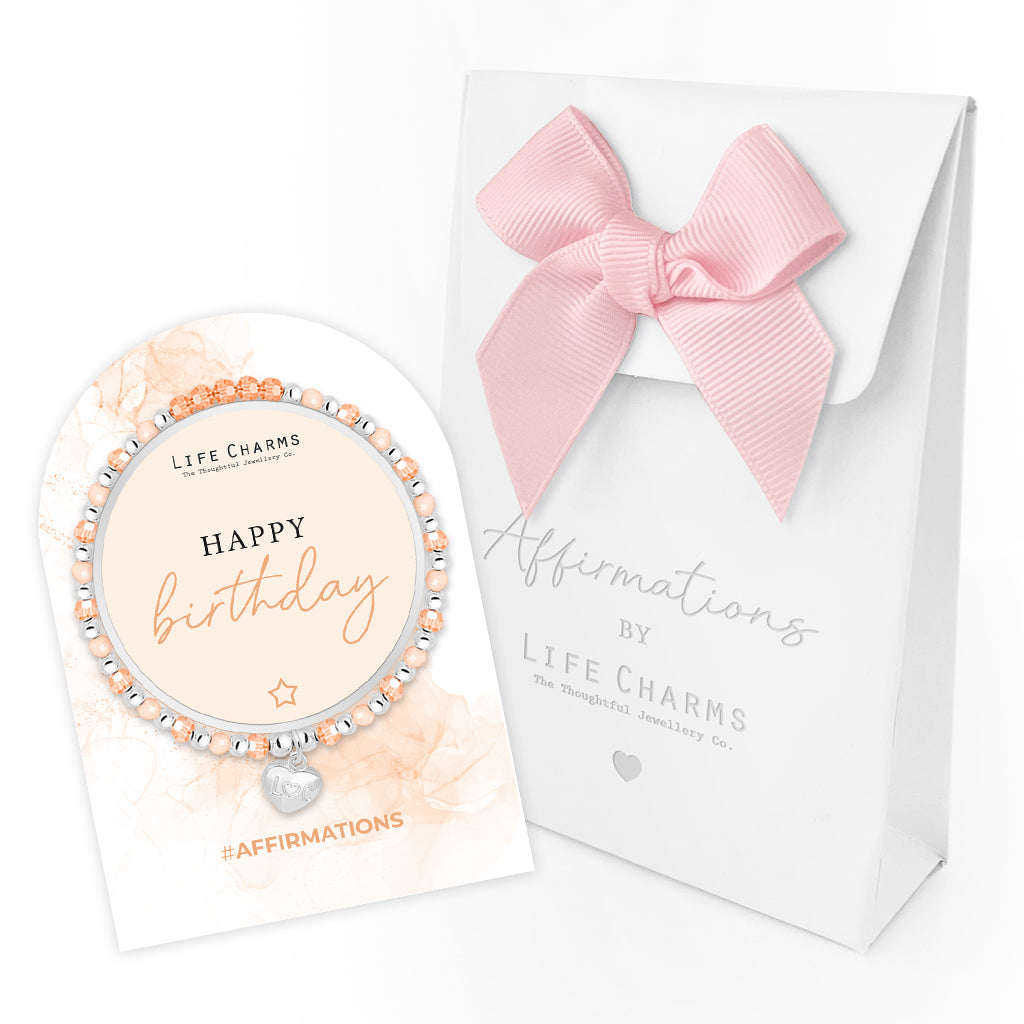 Happy Birthday - Orange crystal affirmation bracelet