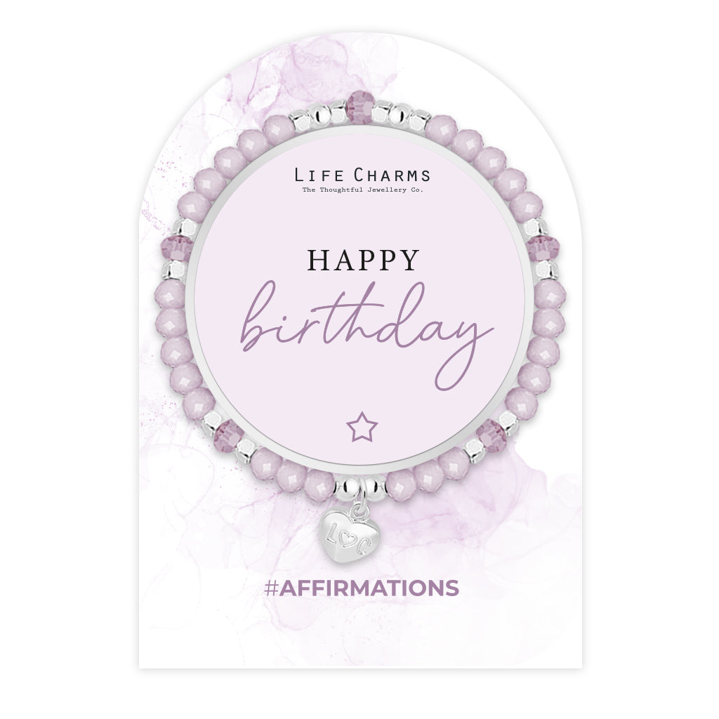Happy Birthday - Purple crystal affirmation bracelet