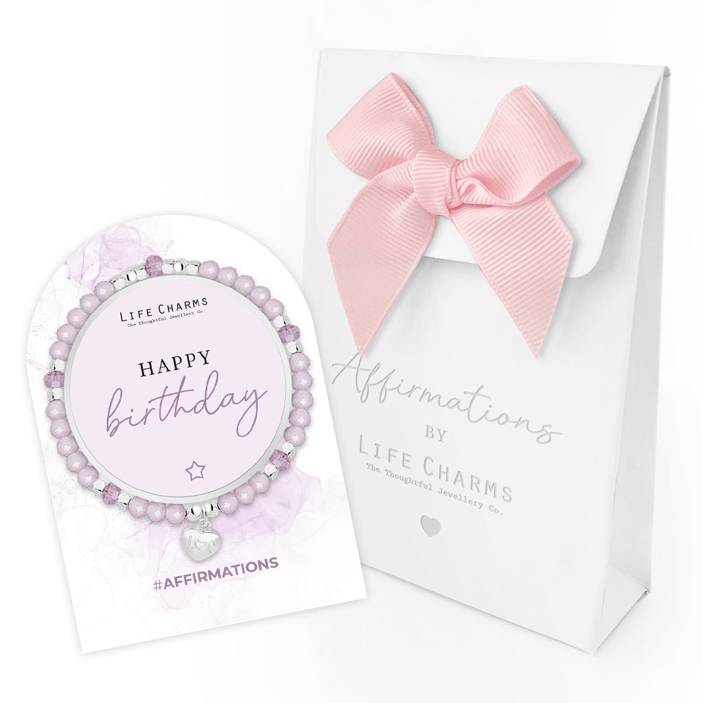 Happy Birthday - Purple crystal affirmation bracelet
