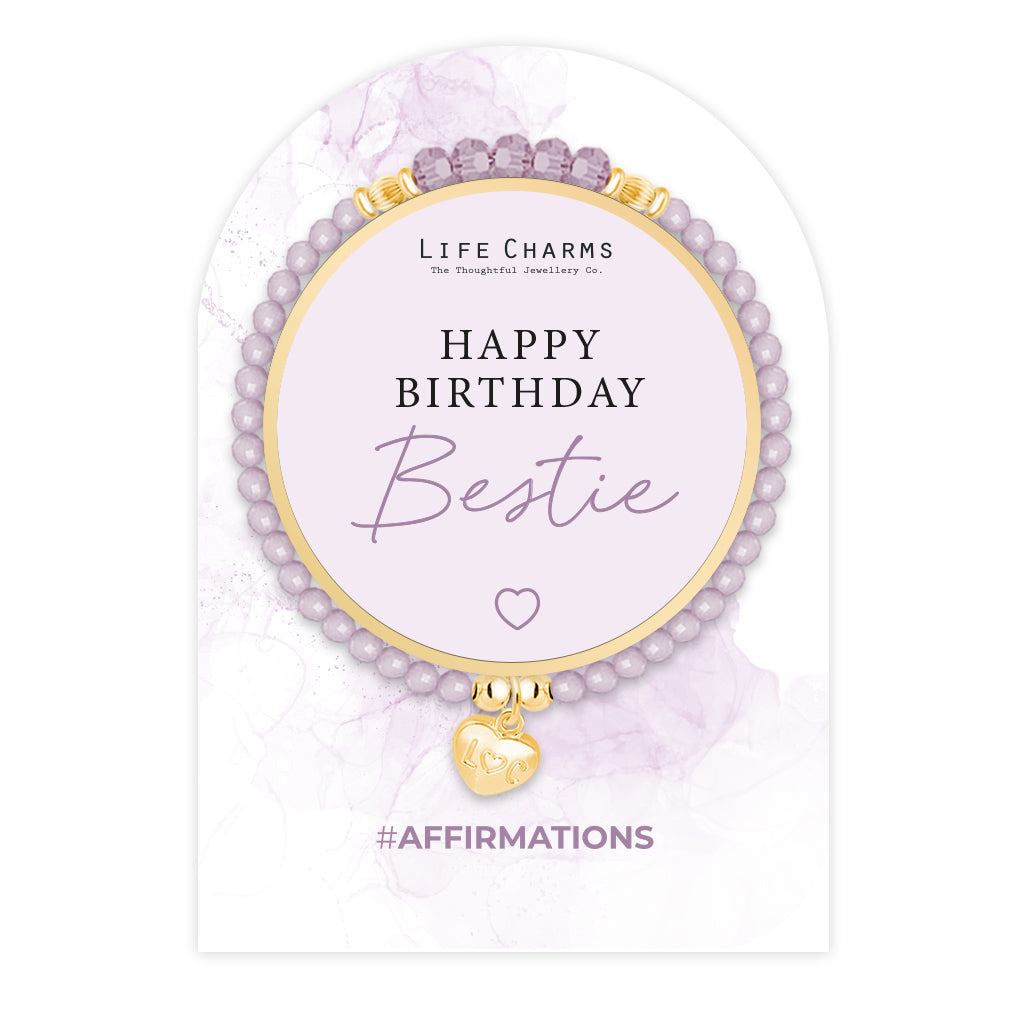 Happy Birthday Bestie - Purple crystal affirmation bracelet