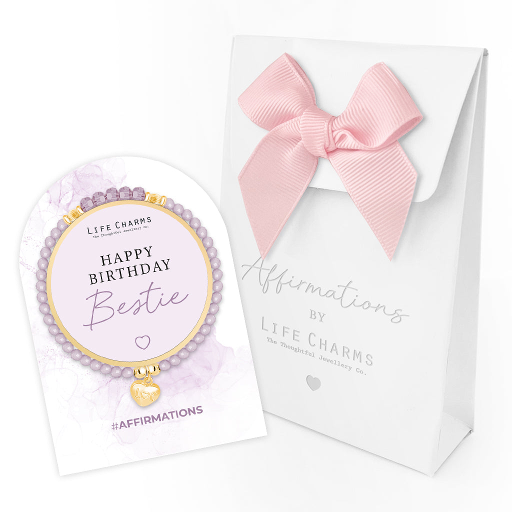 Happy Birthday Bestie - Purple crystal affirmation bracelet
