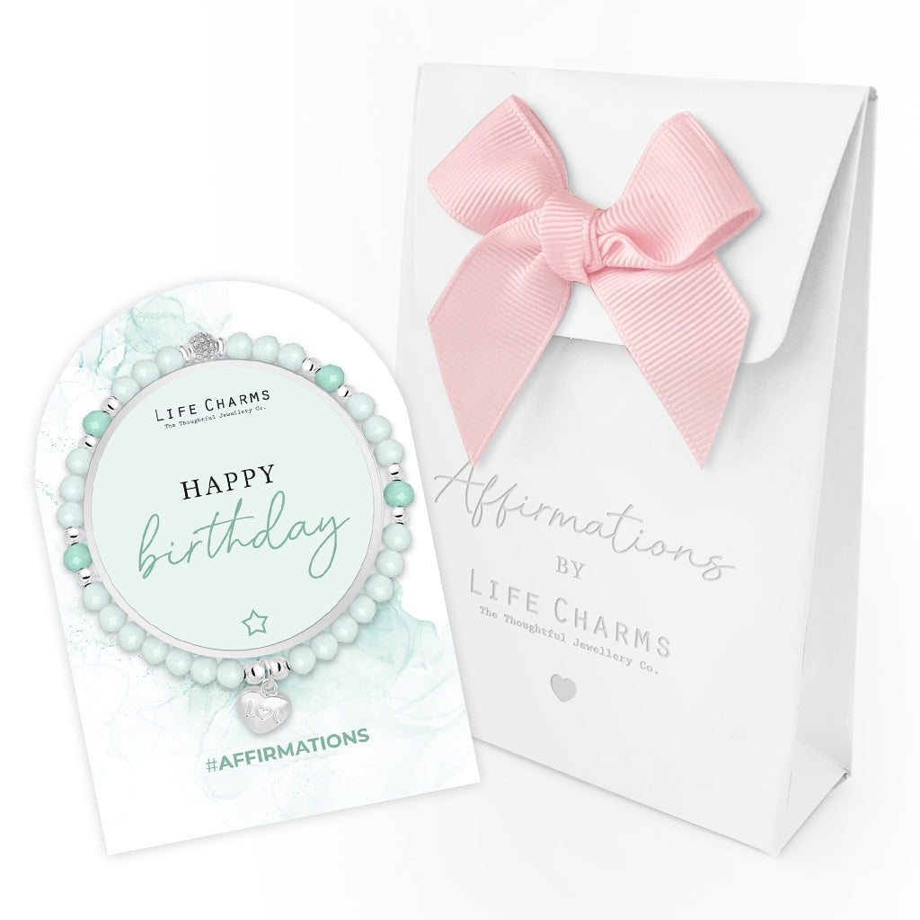 Happy Birthday - Mint crystal affirmation bracelet