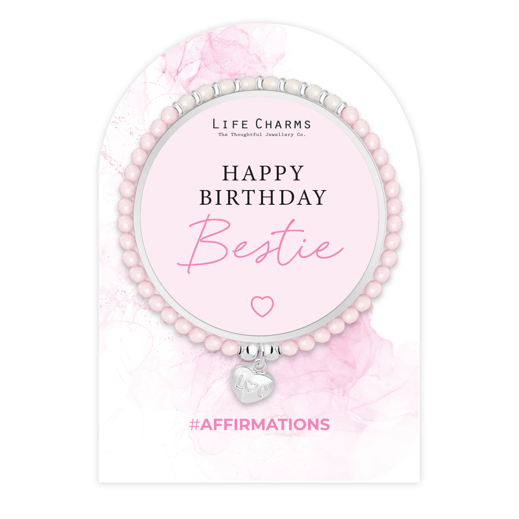 Happy Birthday Bestie - Pink crystal affirmation bracelet