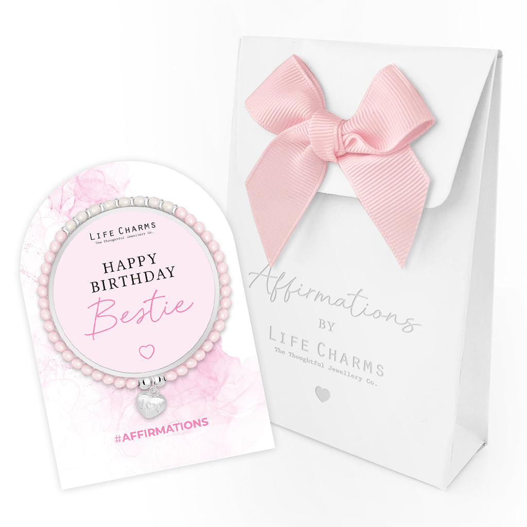 Happy Birthday Bestie - Pink crystal affirmation bracelet