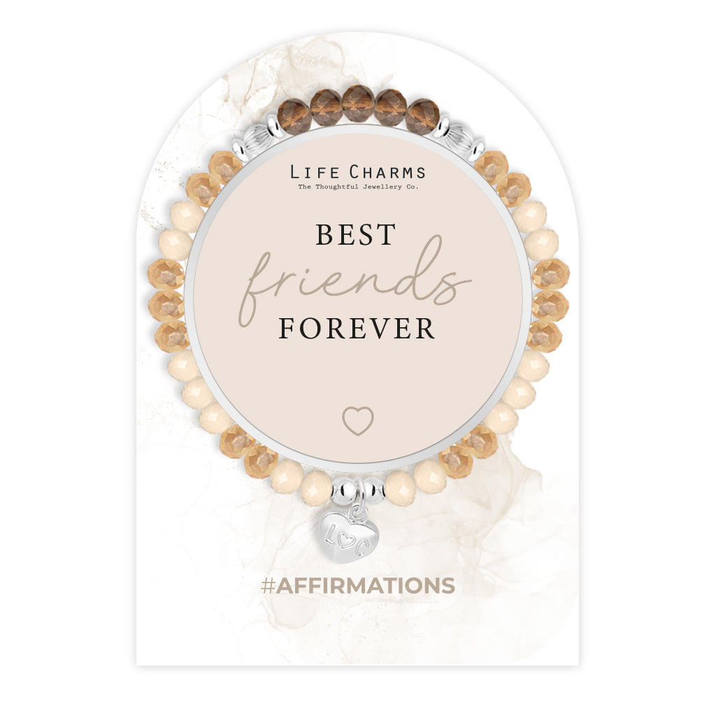 Best Friends Forever - Beige crystal affirmation bracelet