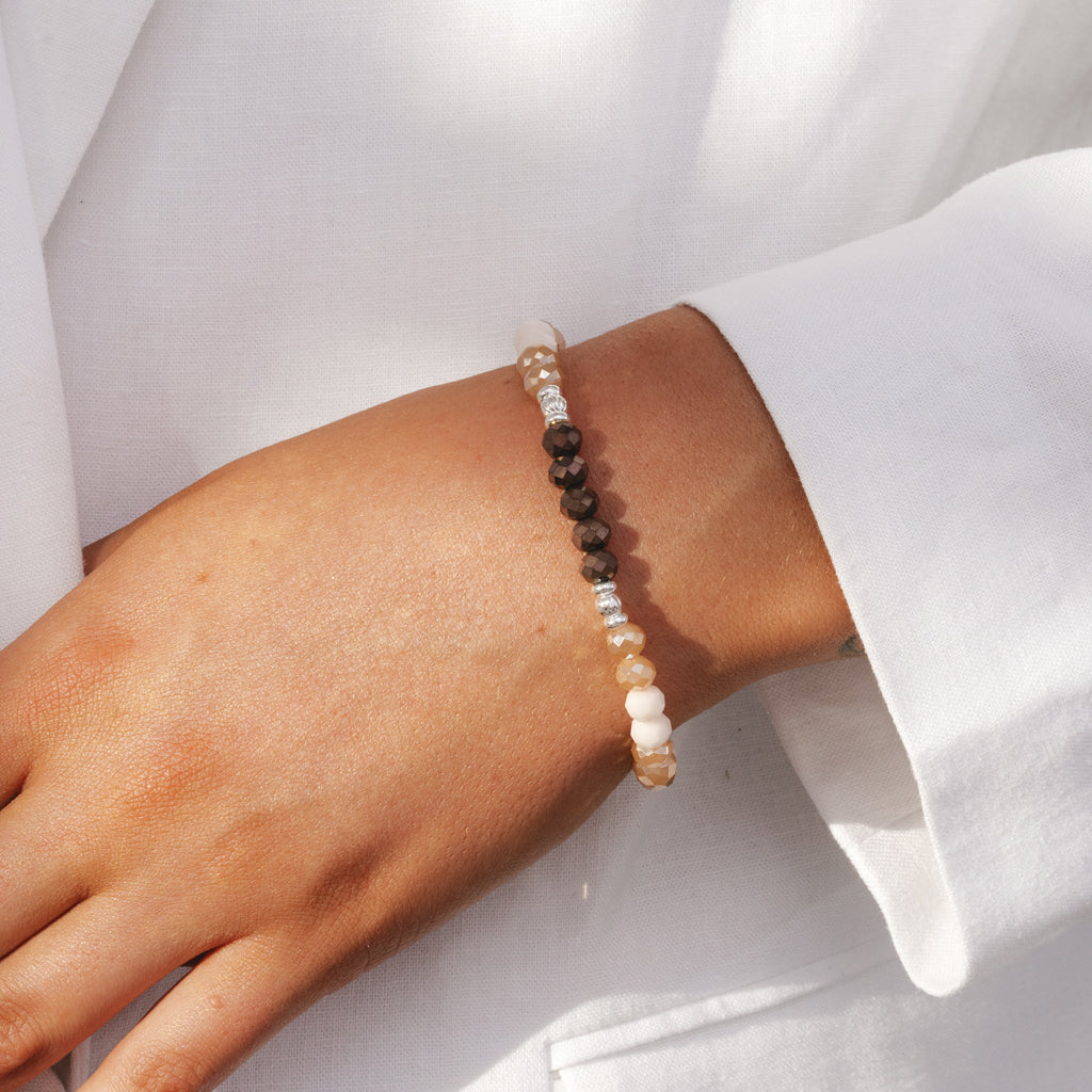 Best Friends Forever - Beige crystal affirmation bracelet