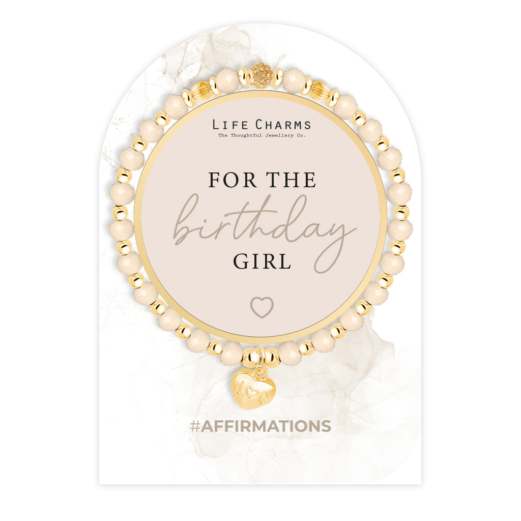 Birthday Girl - Beige crystal affirmation bracelet