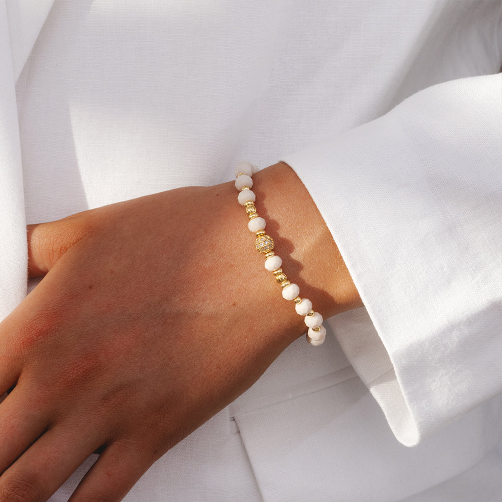 Birthday Girl - Beige crystal affirmation bracelet