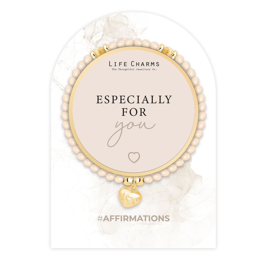 Especially For You - Beige crystal affirmation bracelet