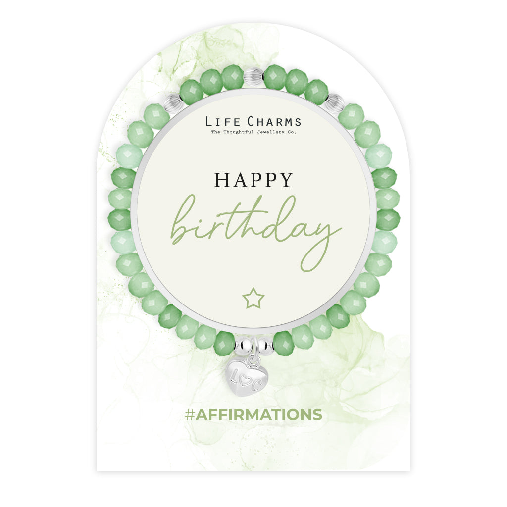 Happy Birthday - Green crystal affirmation bracelet