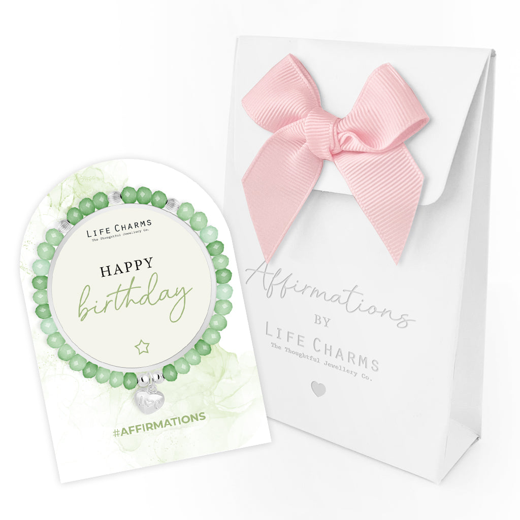 Happy Birthday - Green crystal affirmation bracelet