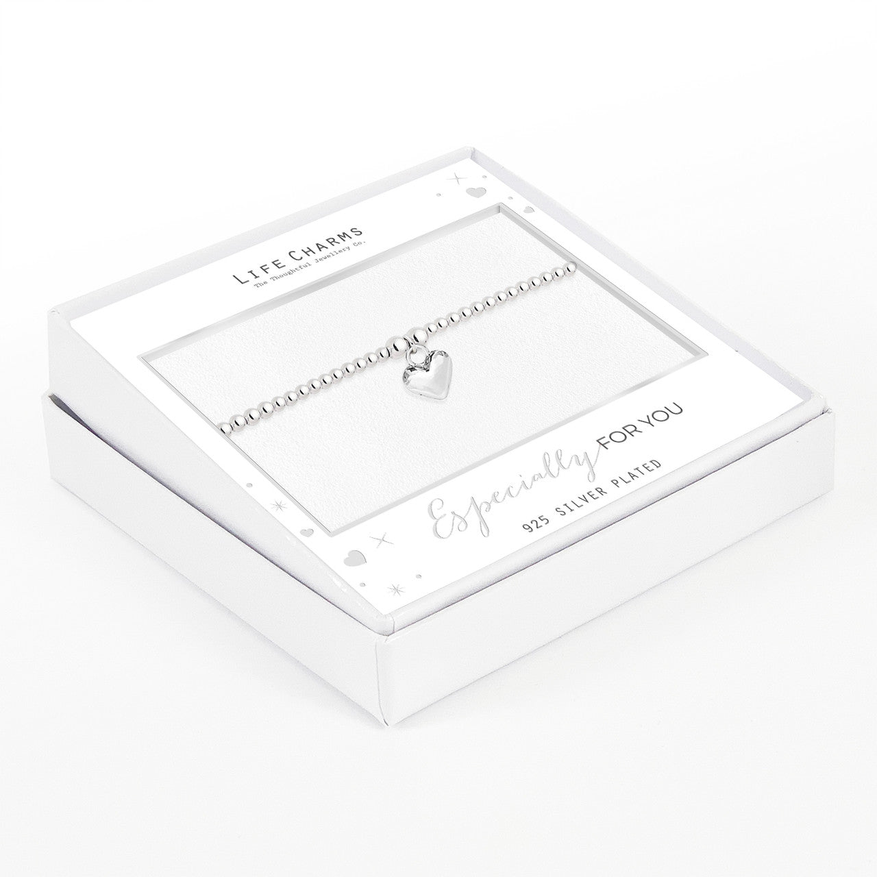 Polished puffed heart bracelet in silver