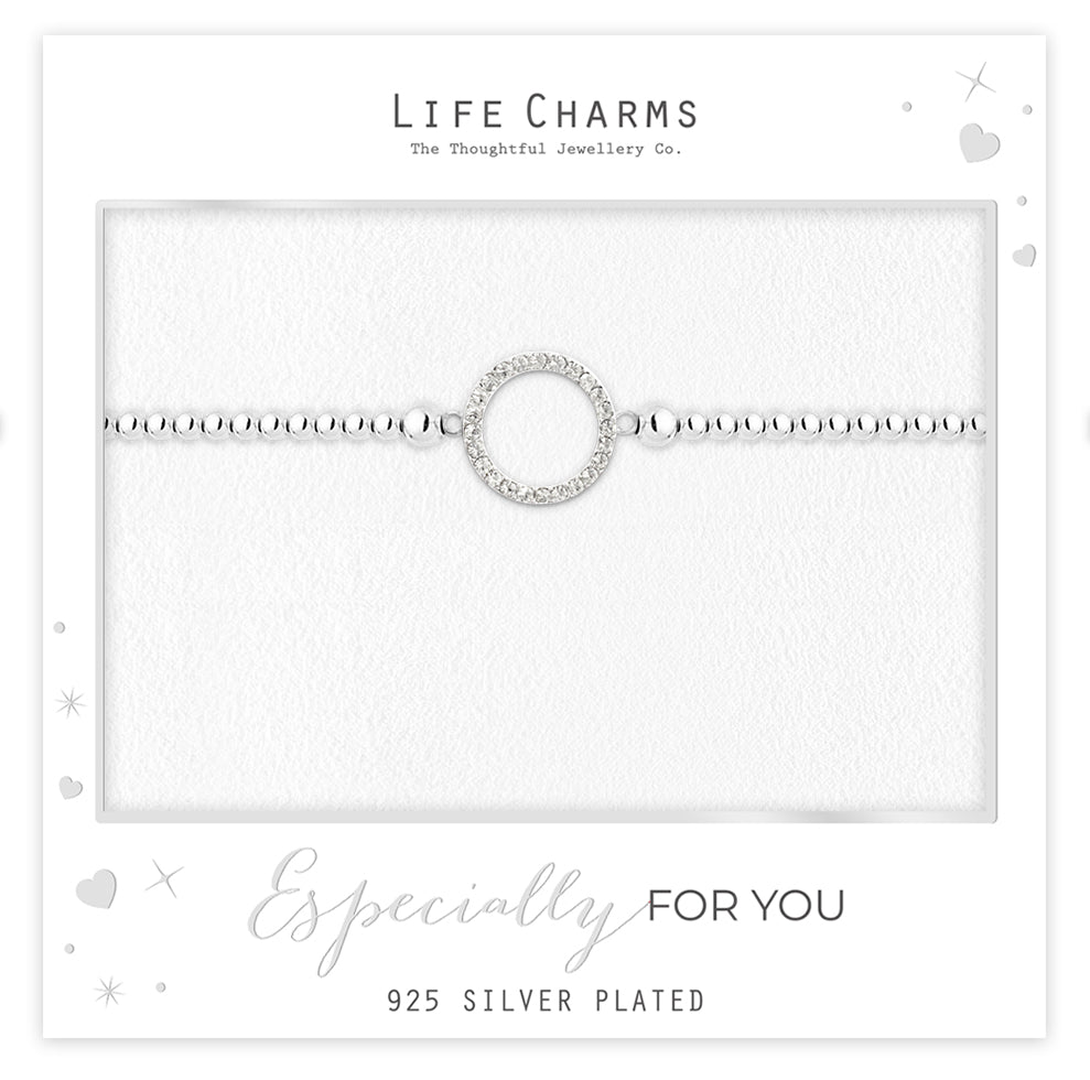 Open crystal circle bracelet in silver