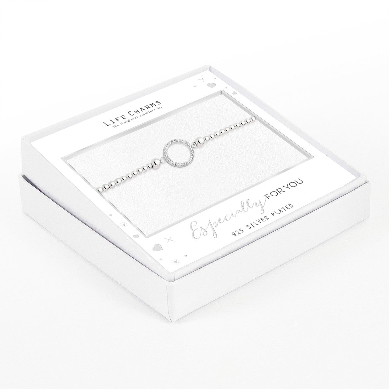 Open crystal circle bracelet in silver