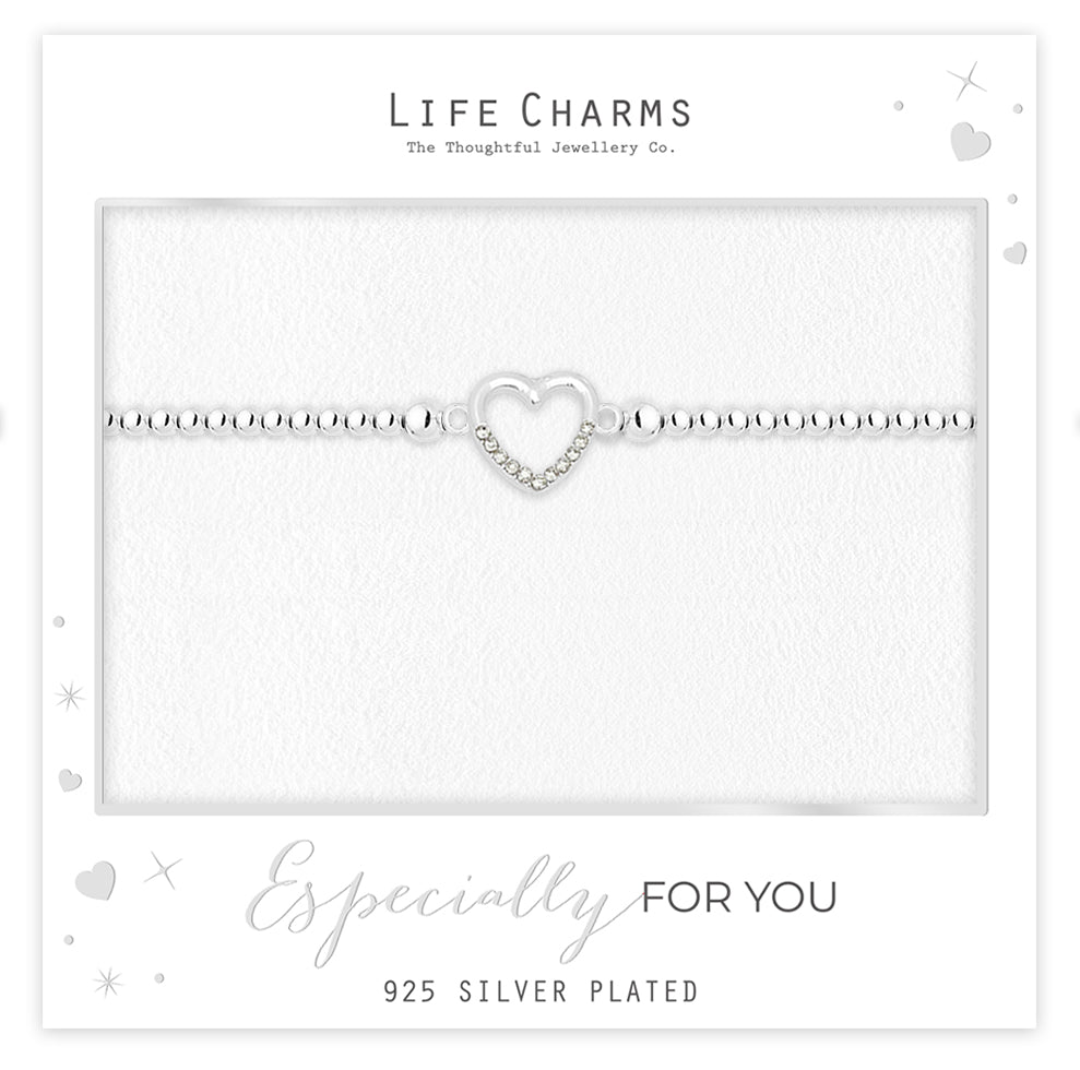 Open crystal heart bracelet in silver