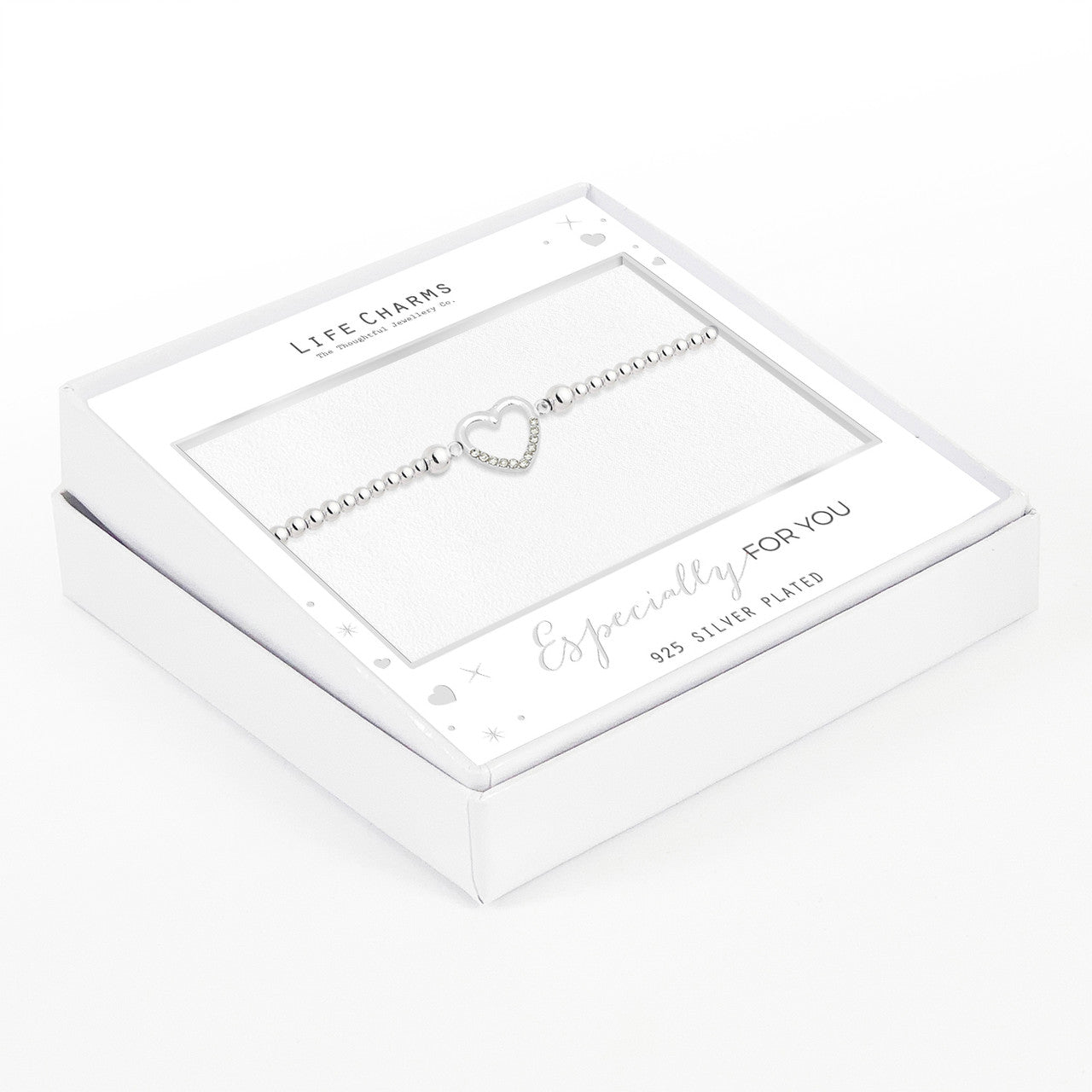 Open crystal heart bracelet in silver