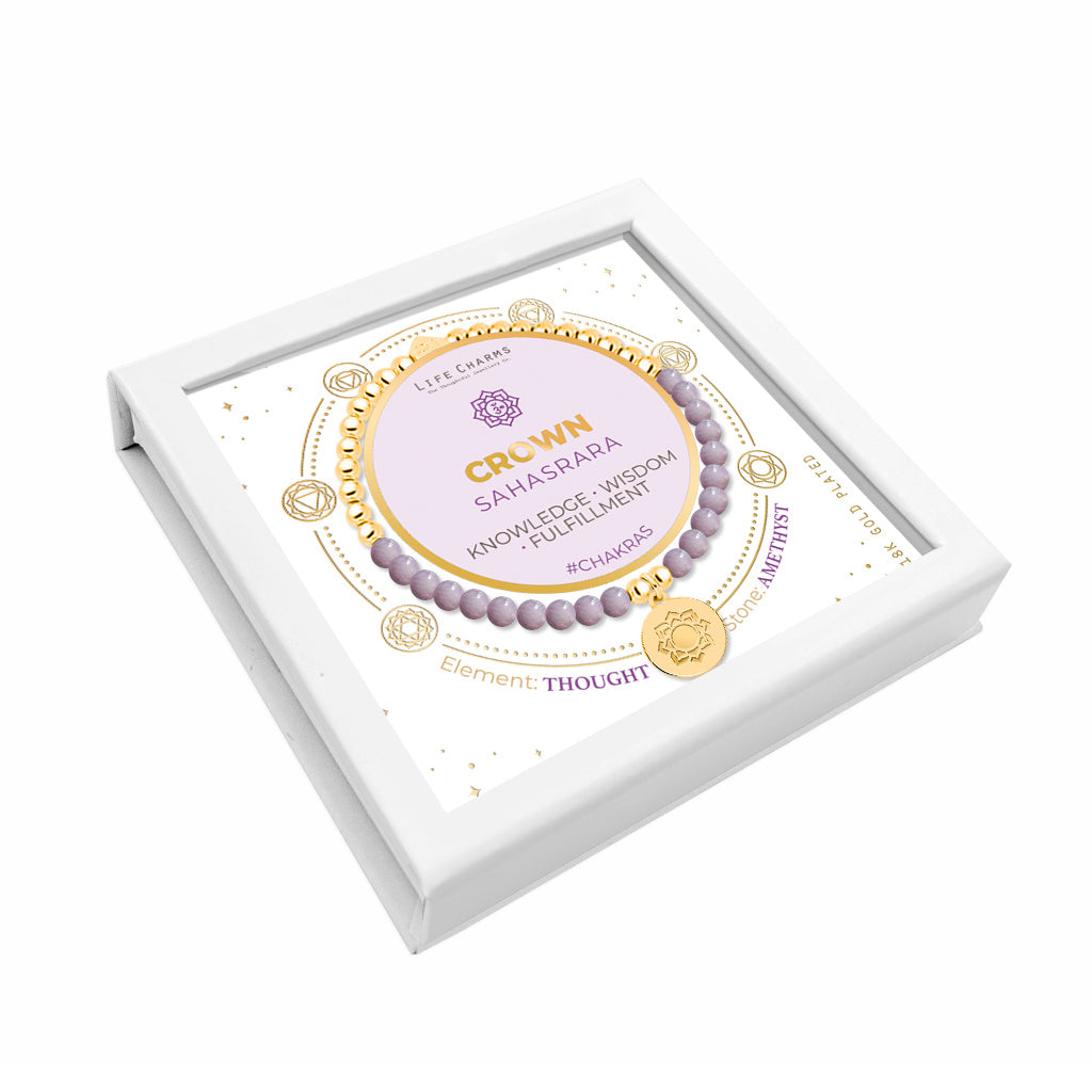 Crown chakra amethyst bracelet in gold