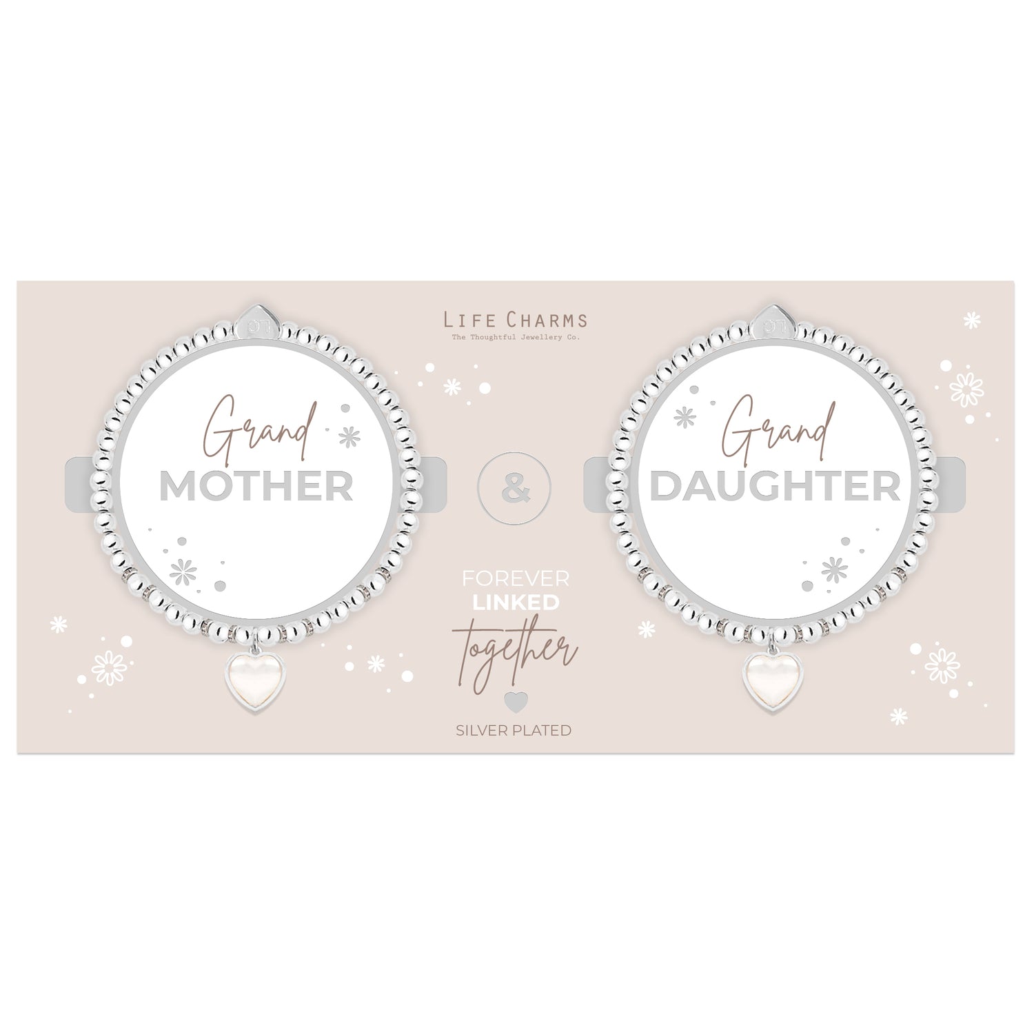 Grandmother & Granddaughter pearl heart charm bracelet set