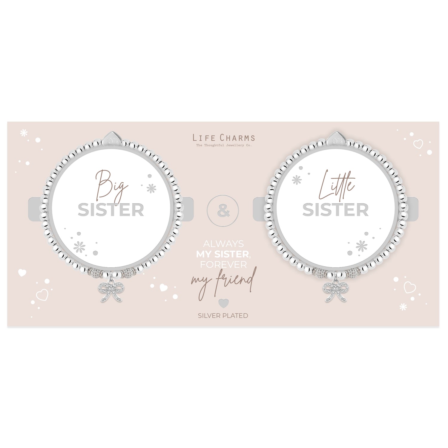 Big sister & little sister sparkling bow charm bracelet set