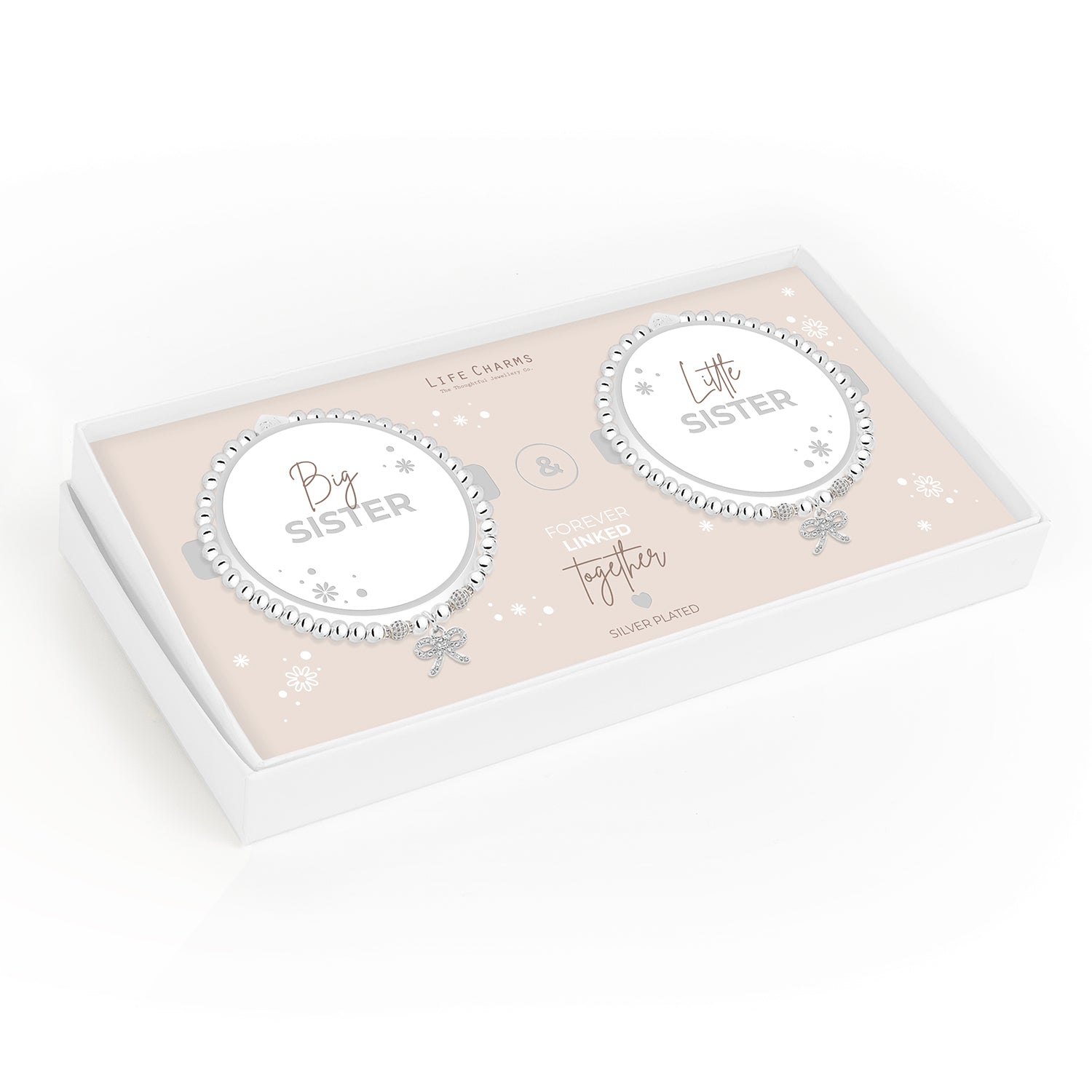 Big sister & little sister sparkling bow charm bracelet set