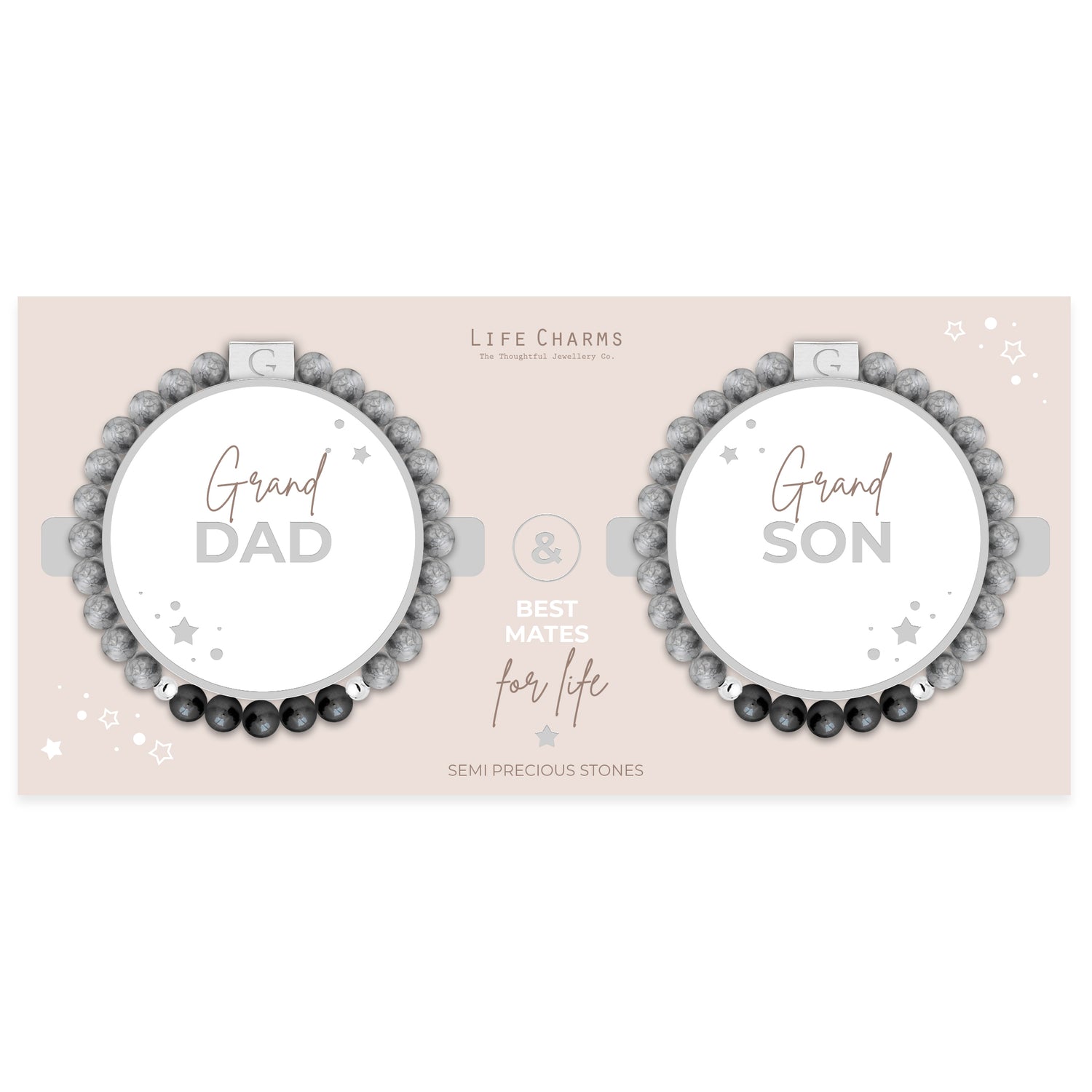 Grandad & Grandson semi precious stones bracelet set