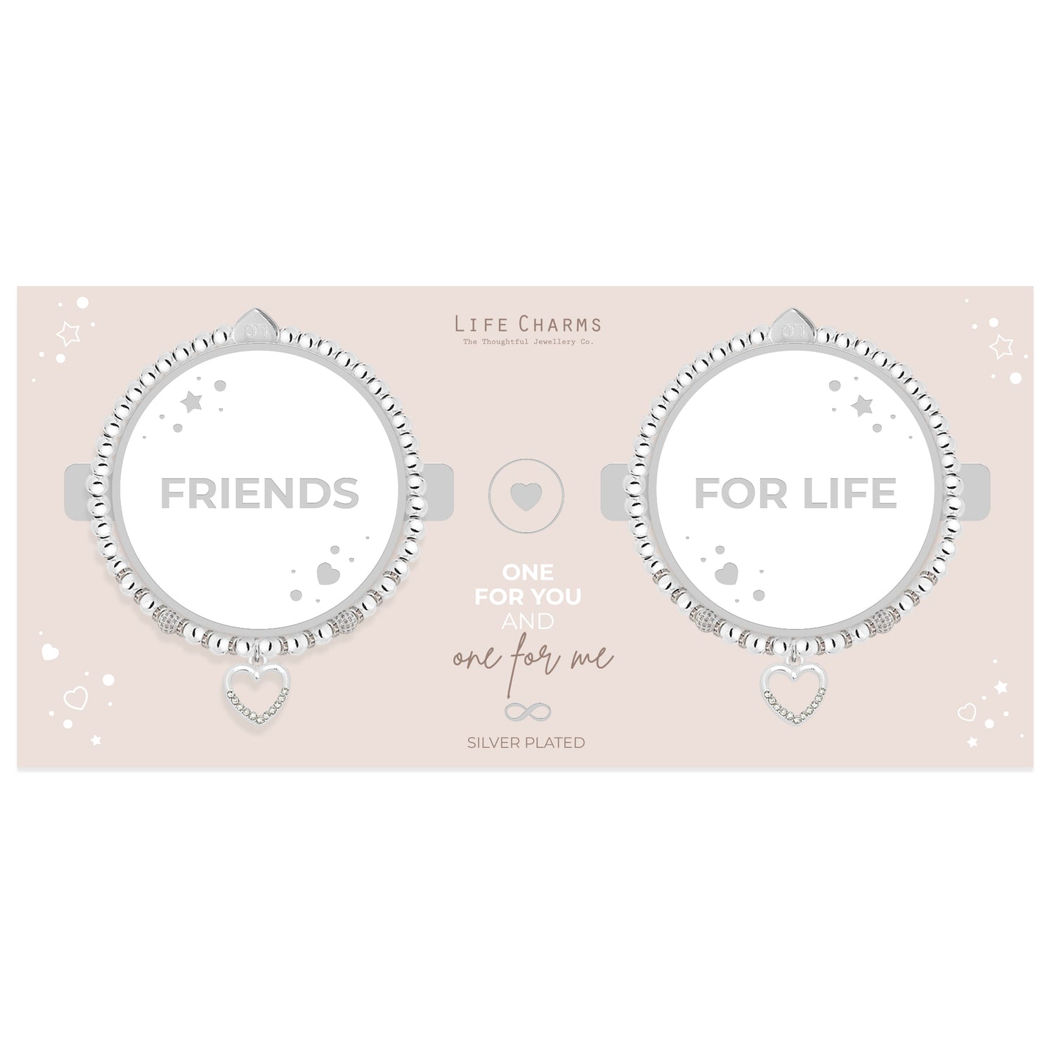 Friends for life sparkling heart charm bracelet set