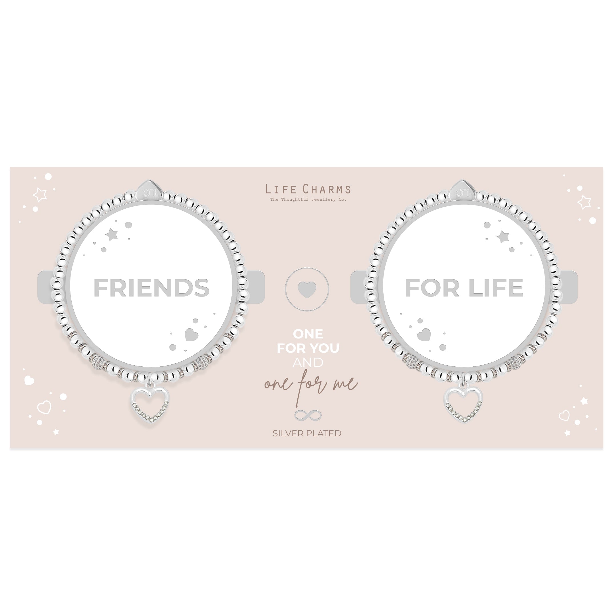 Friends for life sparkling heart charm bracelet set