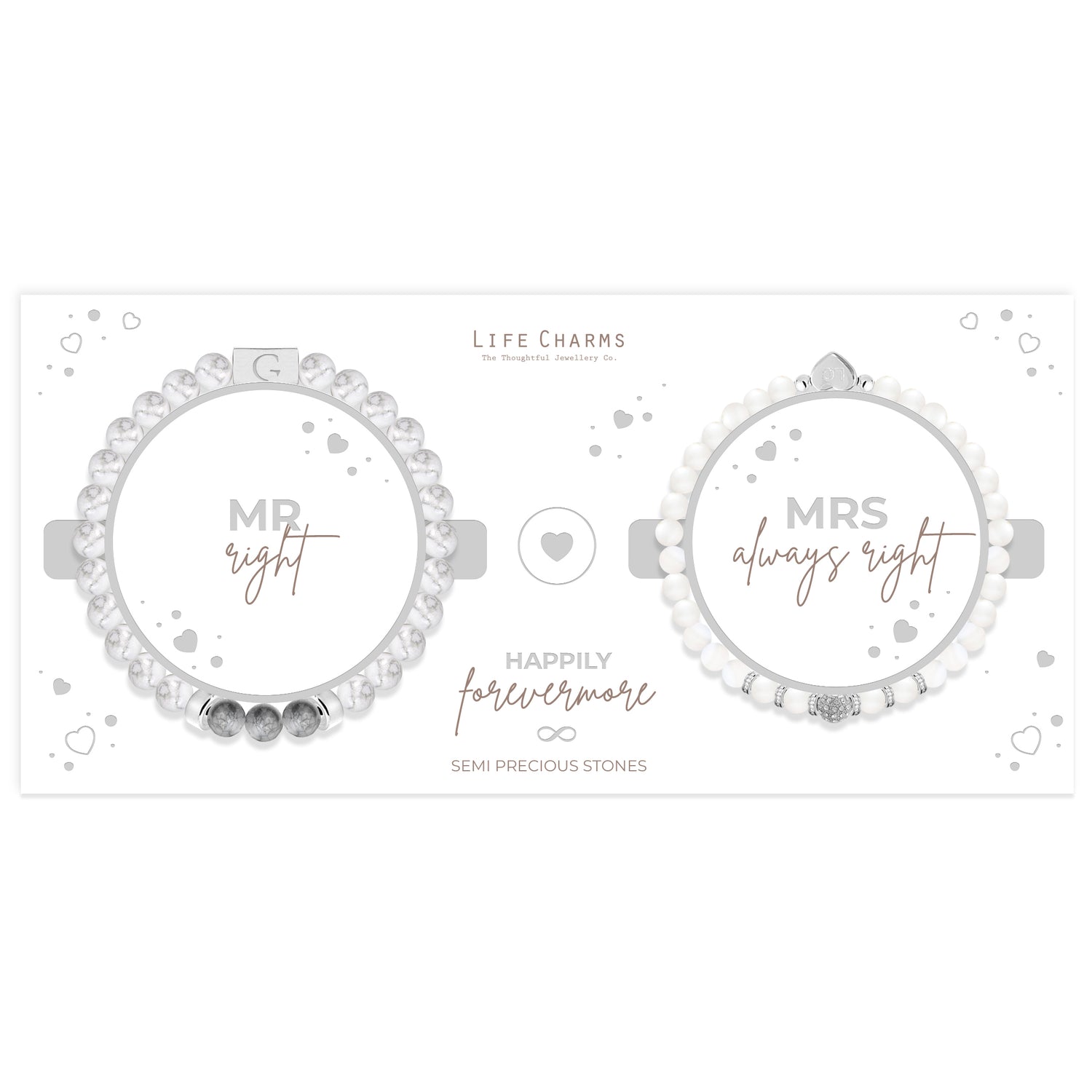 Mr right & Mrs always right semi precious stones bracelet set