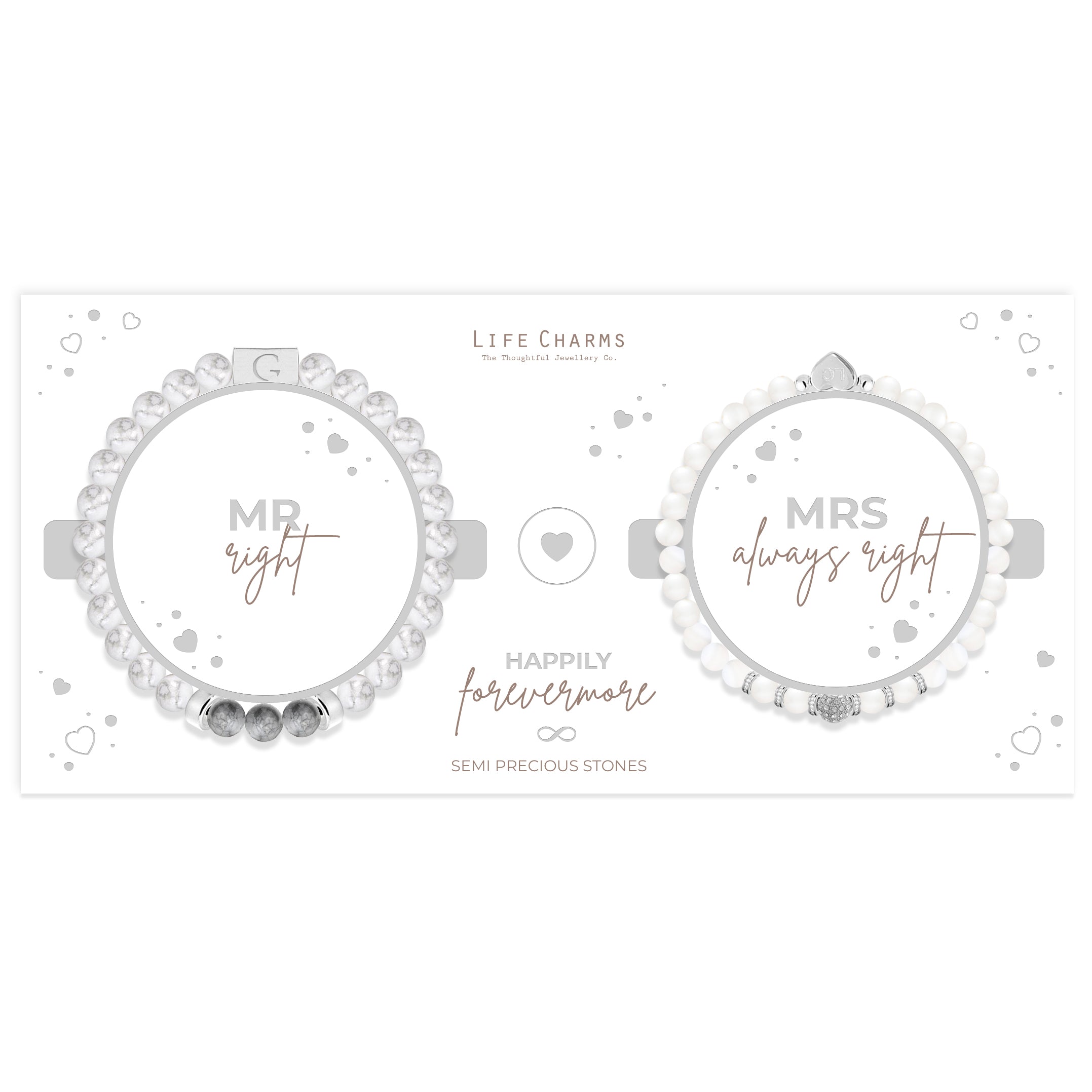 Mr right & Mrs always right semi precious stones bracelet set