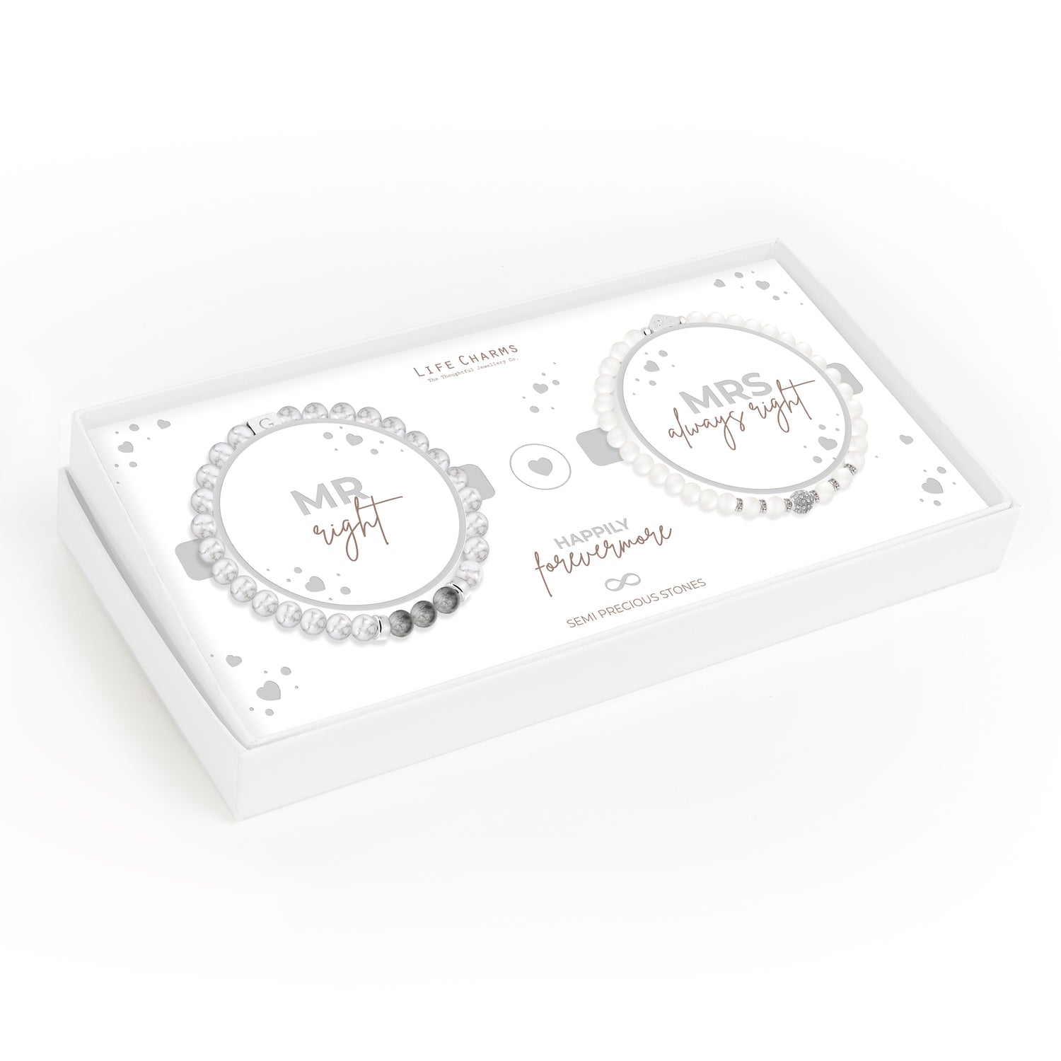Mr right & Mrs always right semi precious stones bracelet set