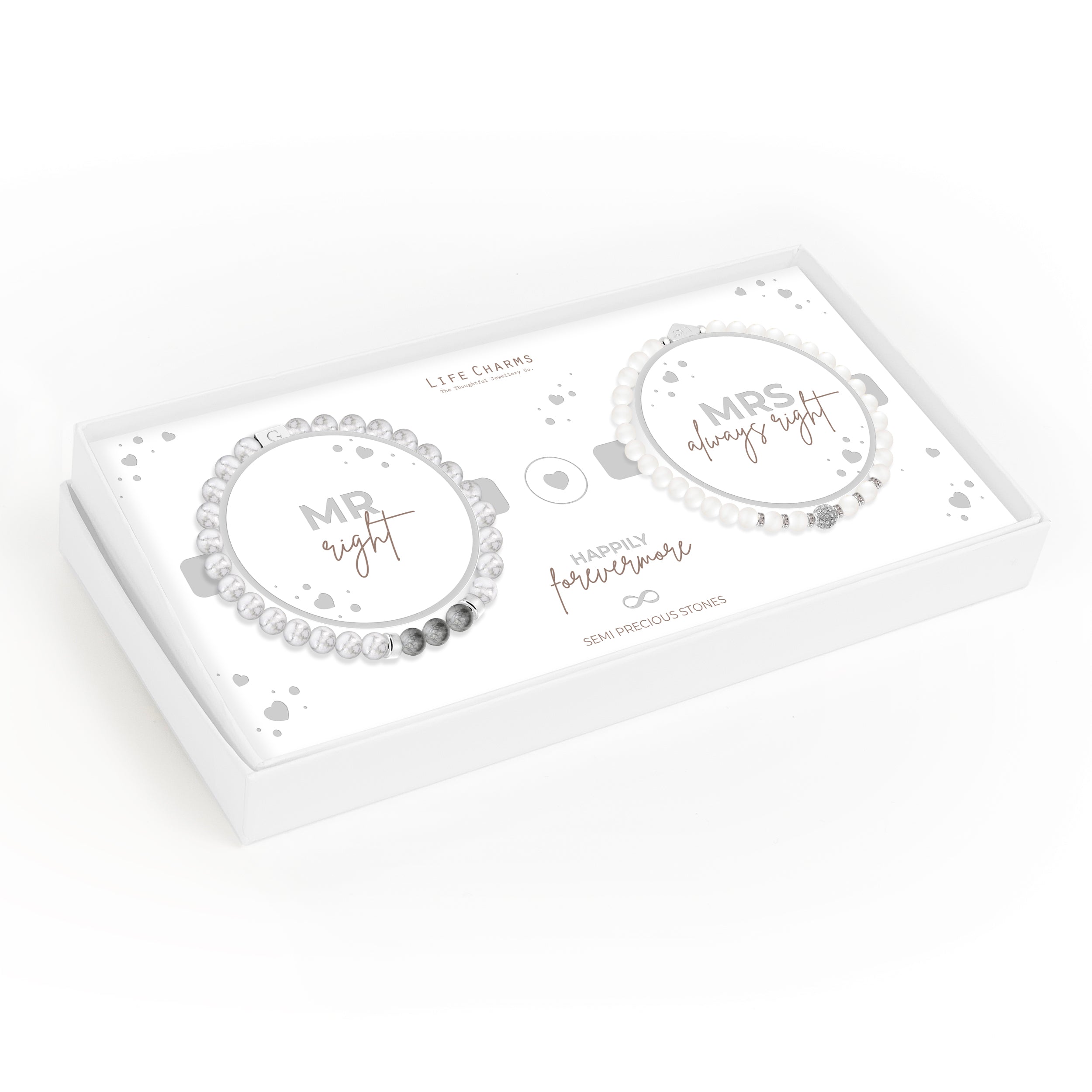 Mr right & Mrs always right semi precious stones bracelet set
