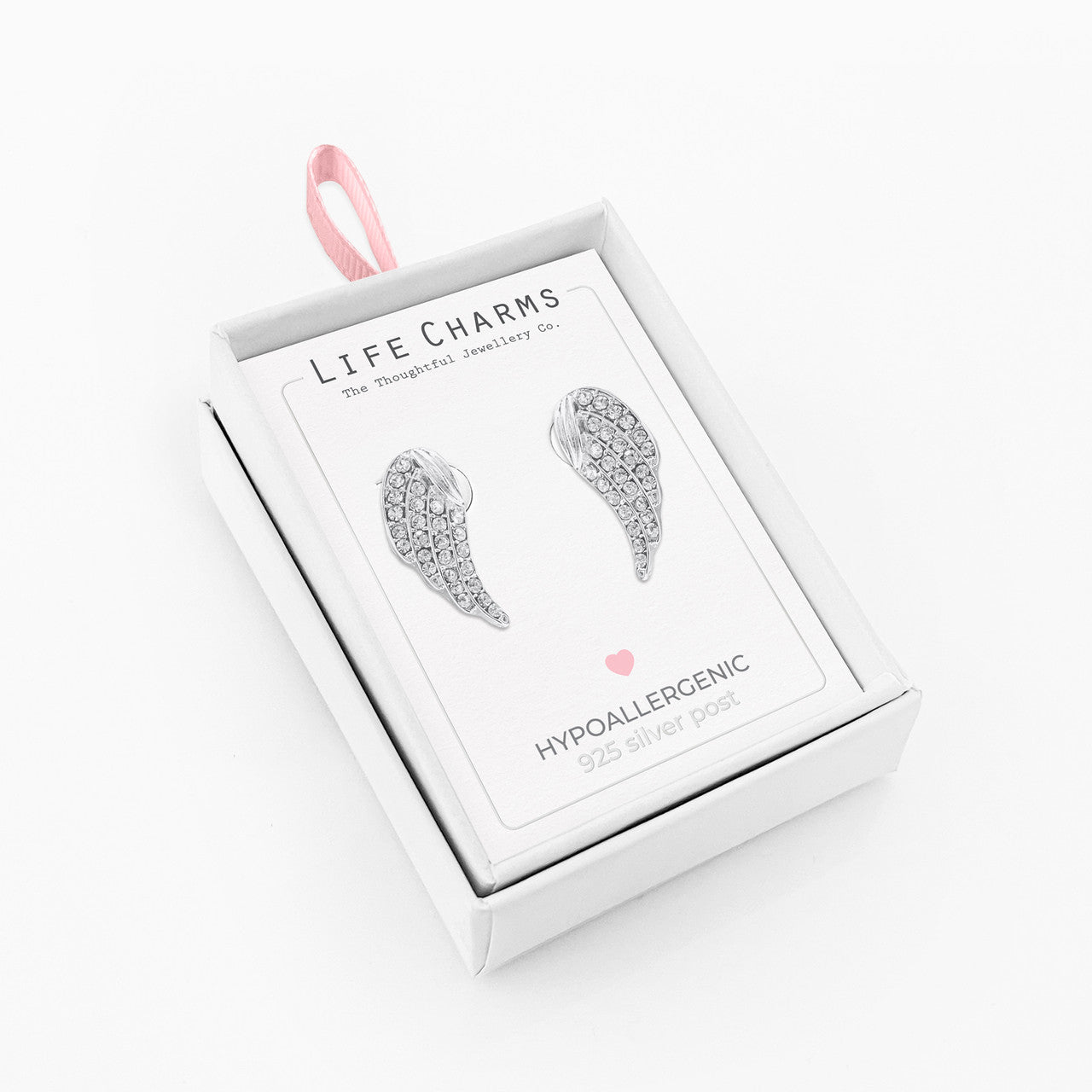 Crystal angel wing silver studs