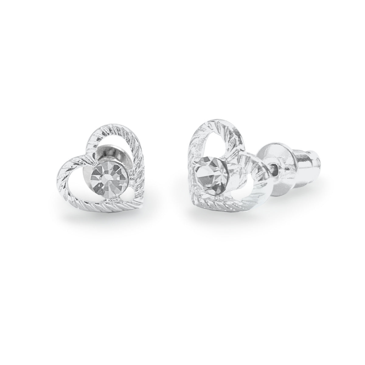 Crystal heart silver studs