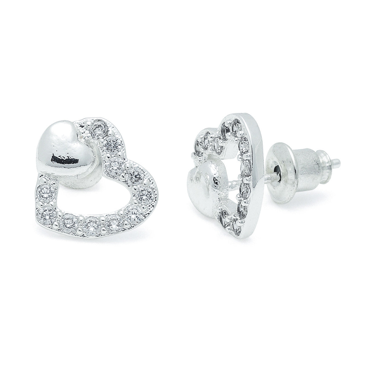 2 Hearts CZ silver studs