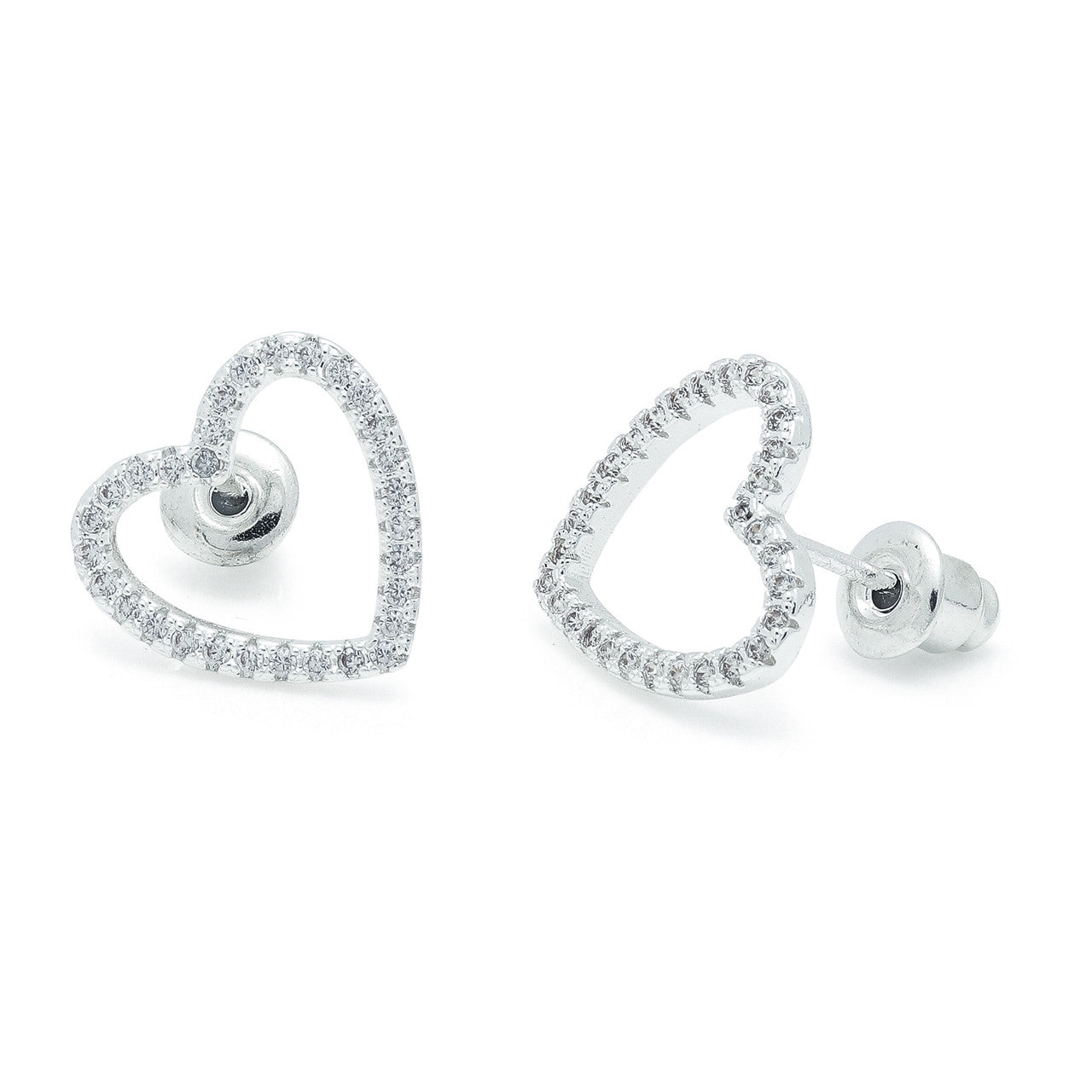 Open heart silver studs