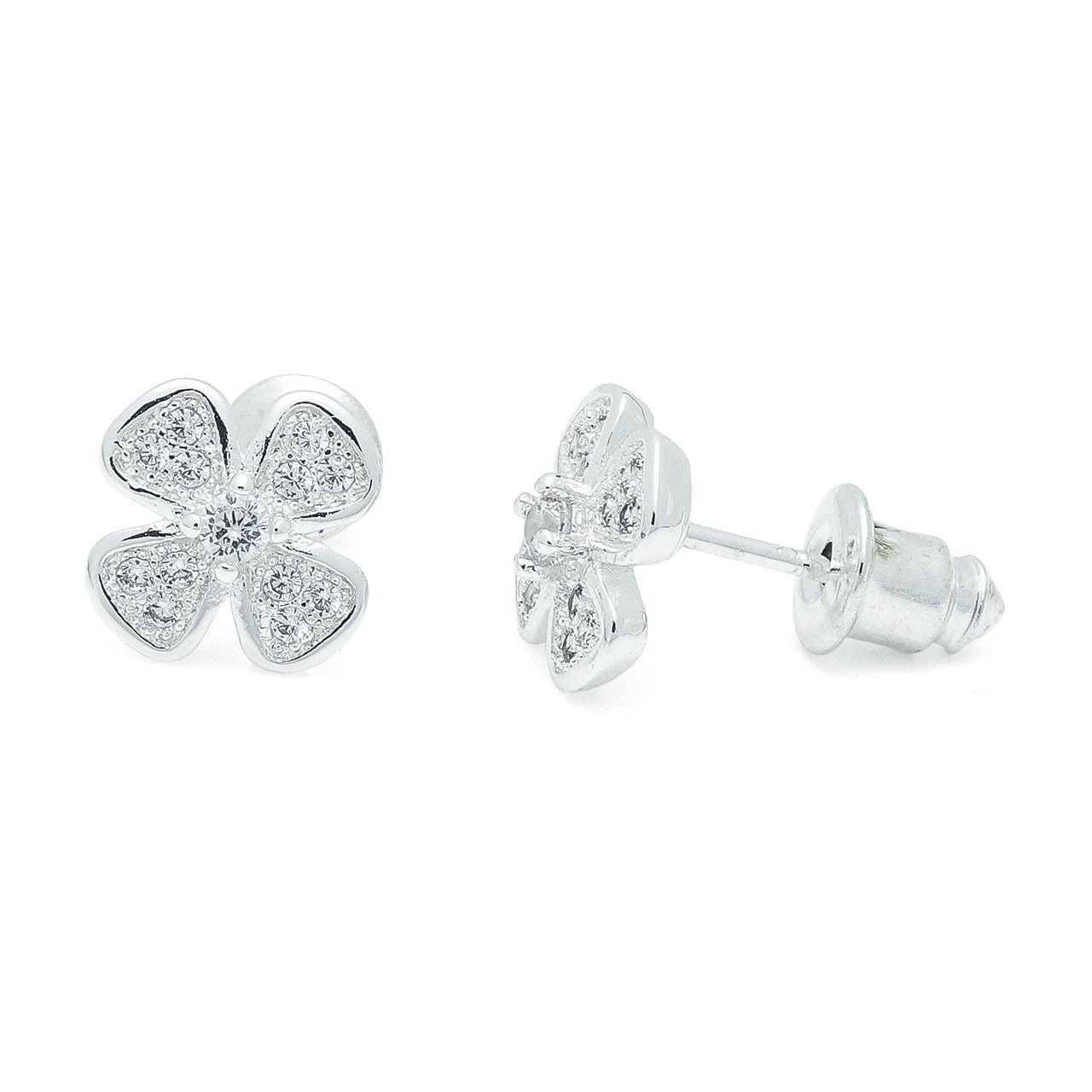 4 Leaf Clover CZ silver studs