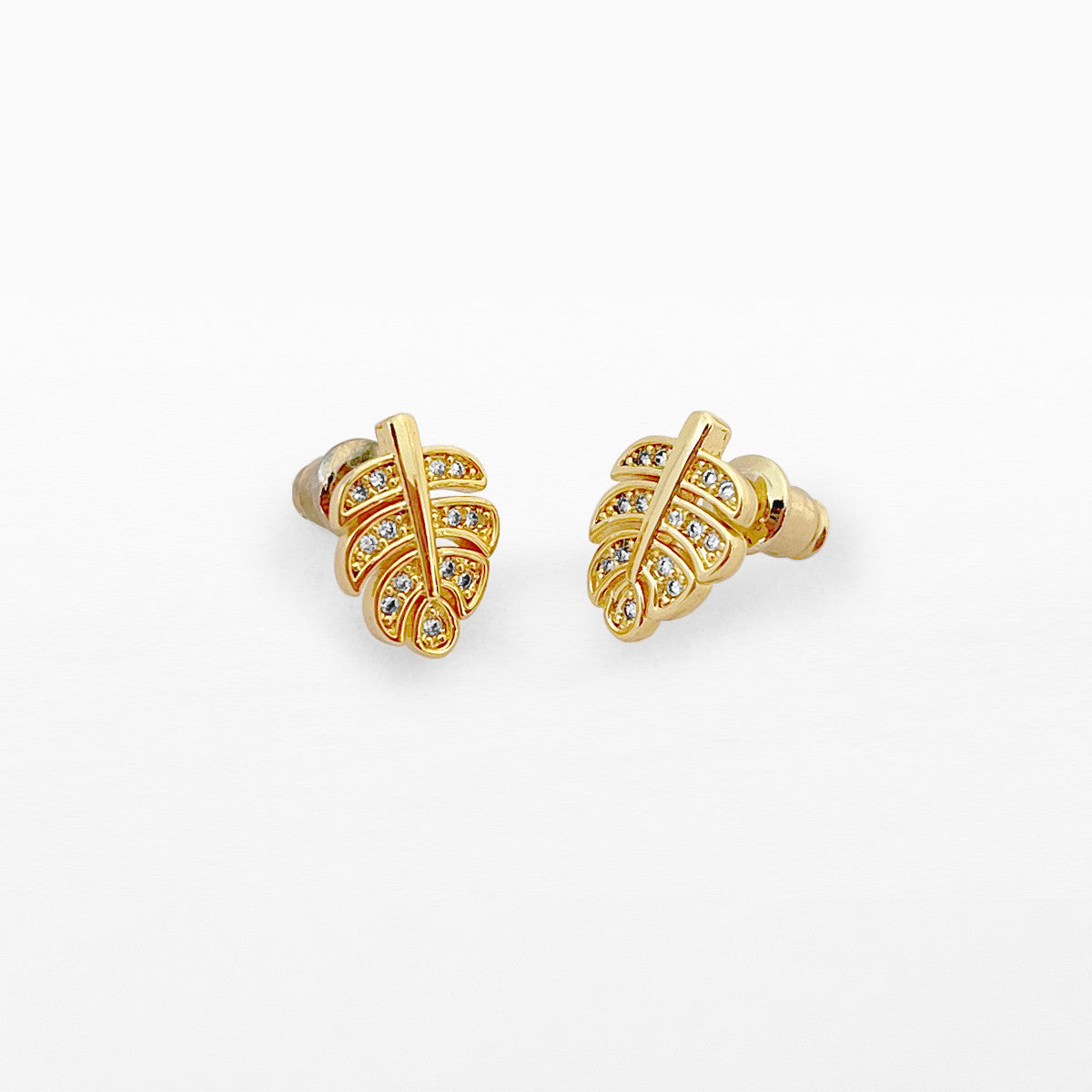 Palm leaf gold stud earrings