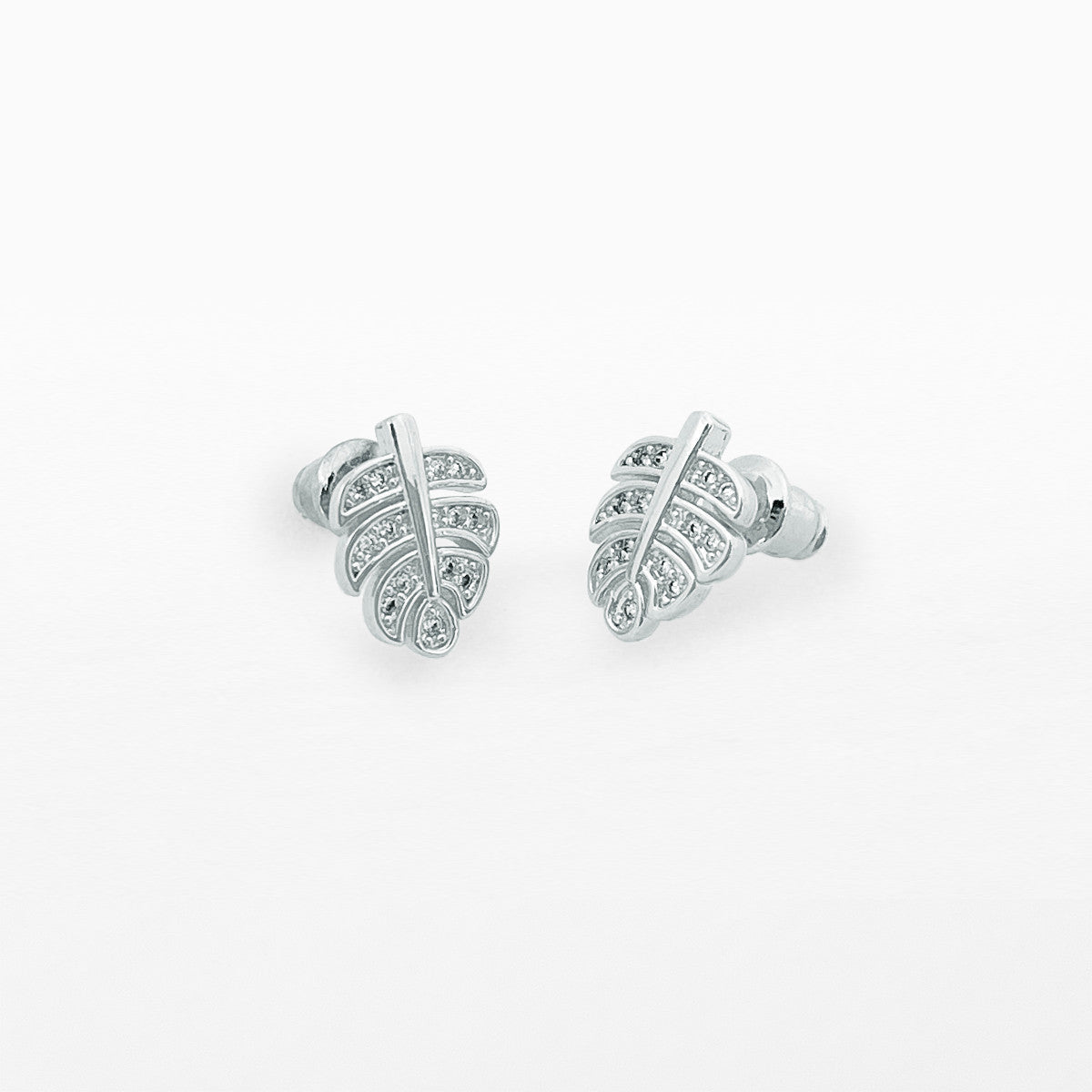 Palm leaf silver stud earrings