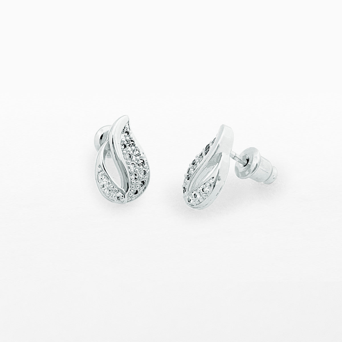 Diamond silver drop stud earrings