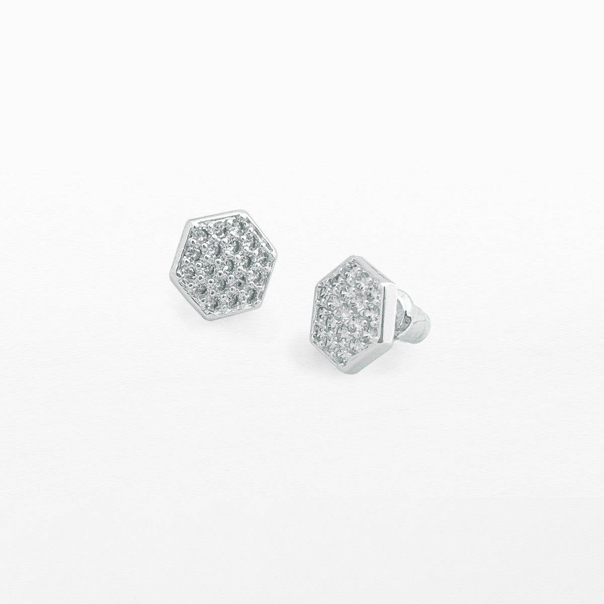 Octagon silver stud earrings
